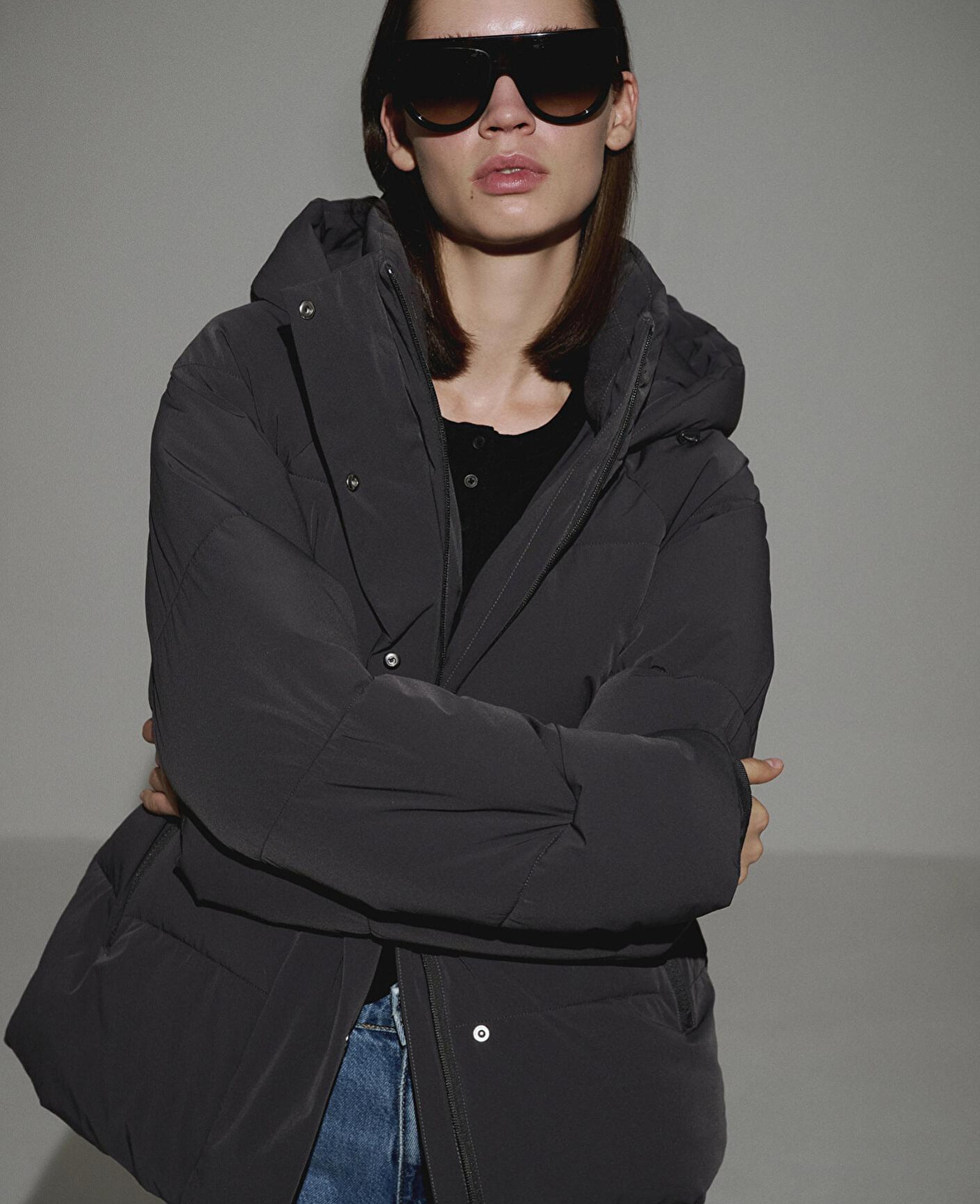 Mavi Kapüşonlu Antrasit Şişme Mont 1110225-80106