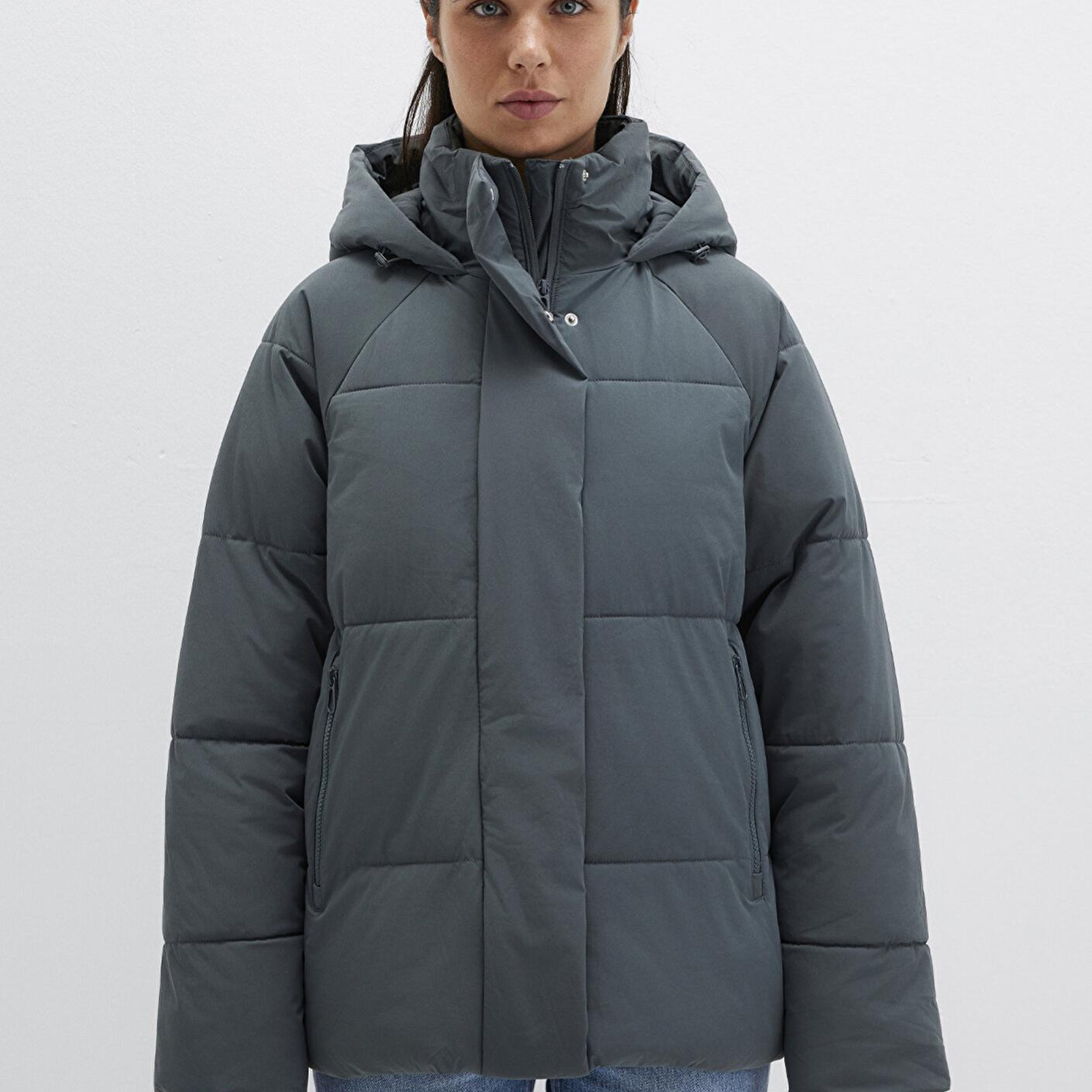 Mavi Kapüşonlu Yeşil Şişme Mont 1110225-71598