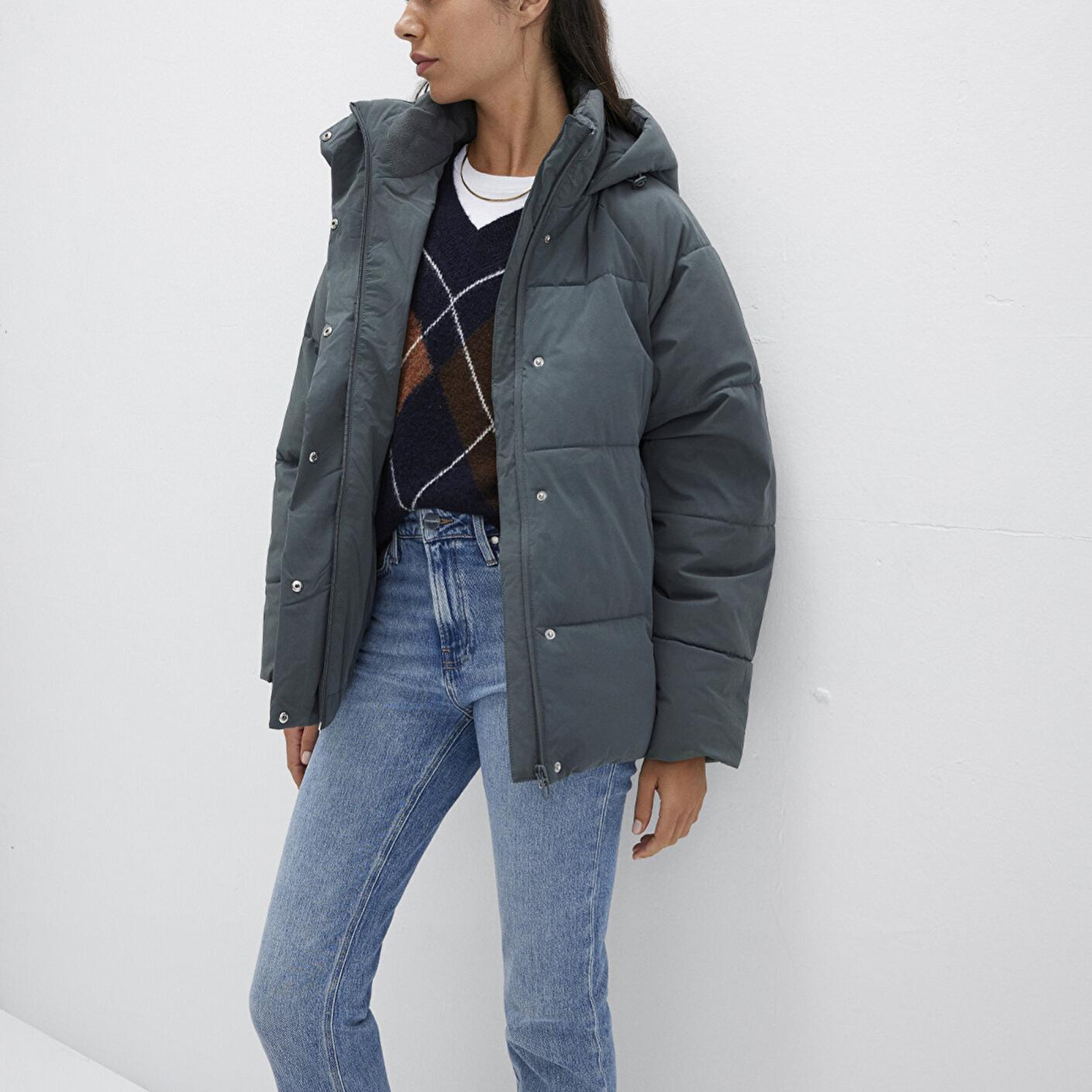 Mavi Kapüşonlu Yeşil Şişme Mont 1110225-71598