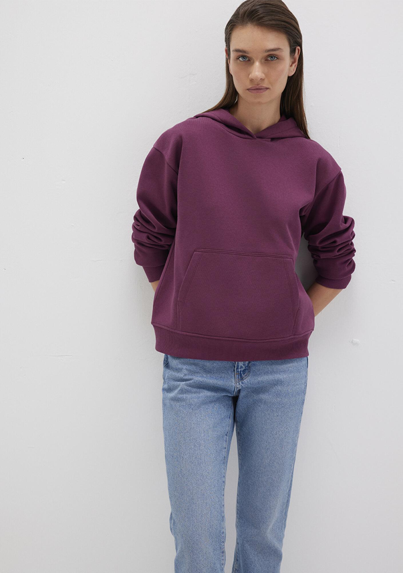 Mavi Kapüşonlu Mor Basic Sweatshirt 167299-70670
