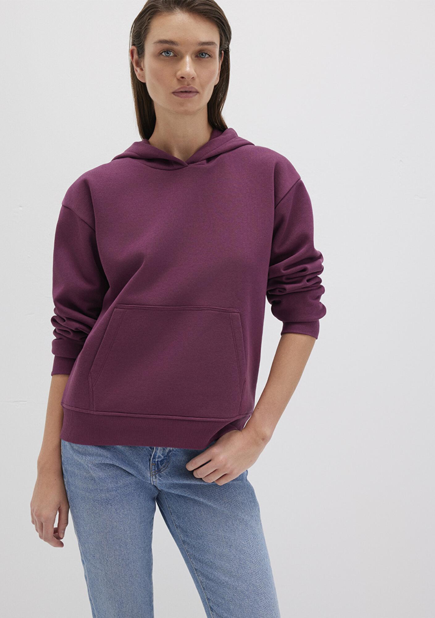 Mavi Kapüşonlu Mor Basic Sweatshirt 167299-70670