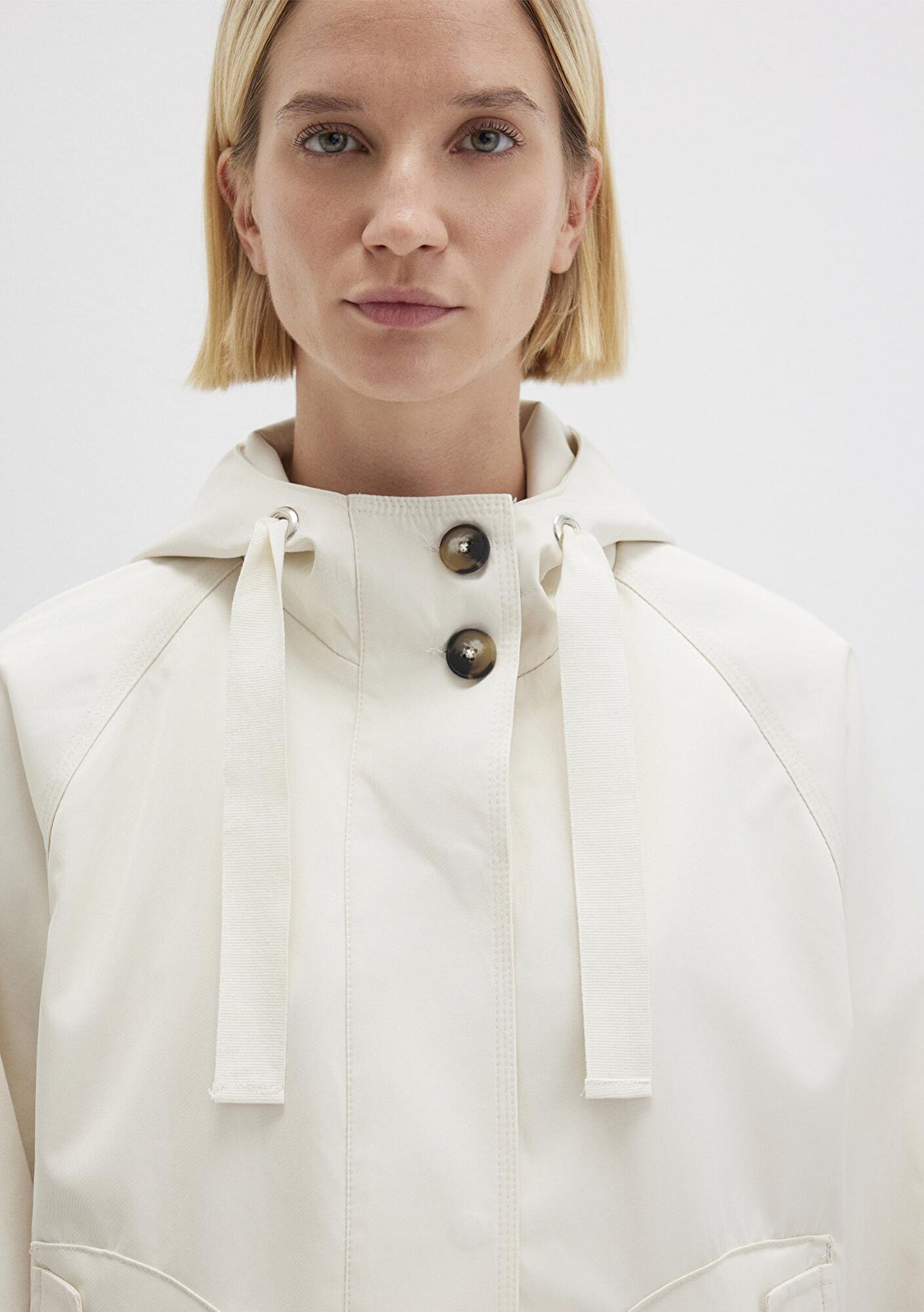 Mavi Kapüşonlu Ekru Ceket Loose Fit / Bol Rahat Kesim 1110014-70134