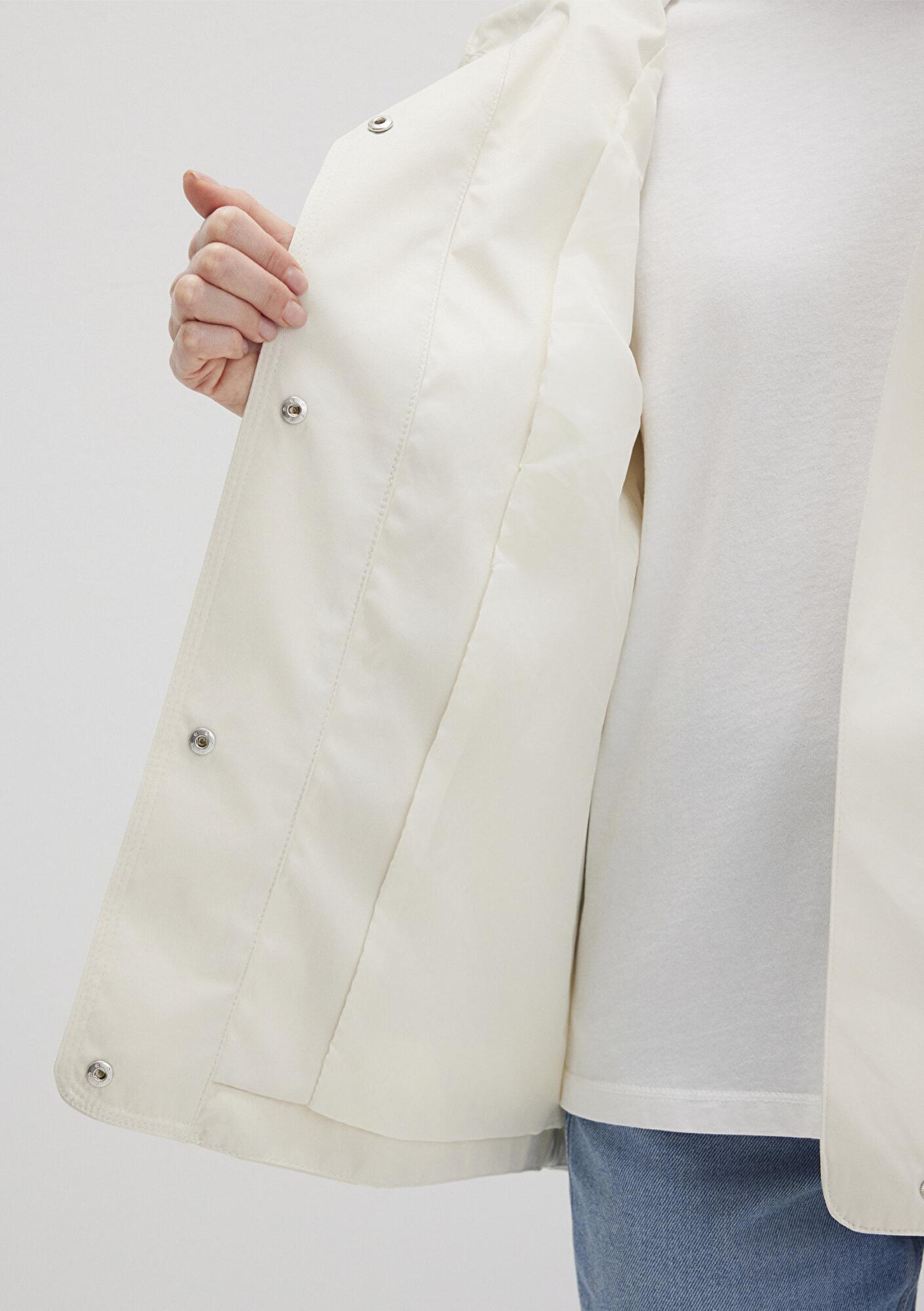 Mavi Kapüşonlu Ekru Ceket Loose Fit / Bol Rahat Kesim 1110014-70134