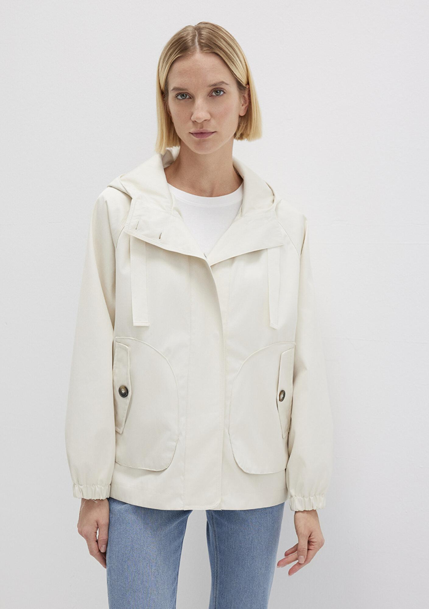 Mavi Kapüşonlu Ekru Ceket Loose Fit / Bol Rahat Kesim 1110014-70134