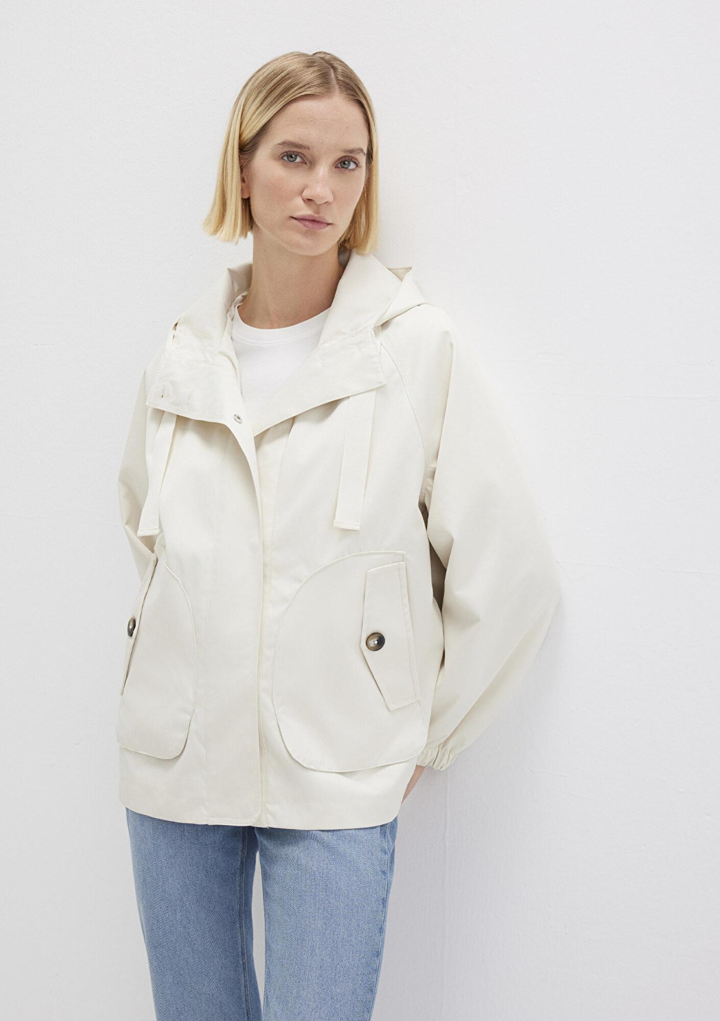 Mavi Kapüşonlu Ekru Ceket Loose Fit / Bol Rahat Kesim 1110014-70134