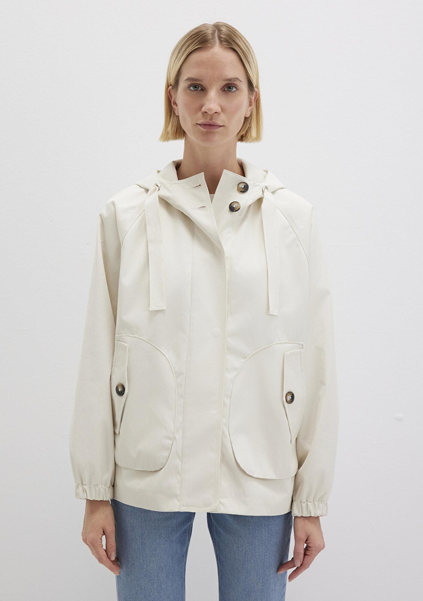 Mavi Kapüşonlu Ekru Ceket Loose Fit / Bol Rahat Kesim 1110014-70134