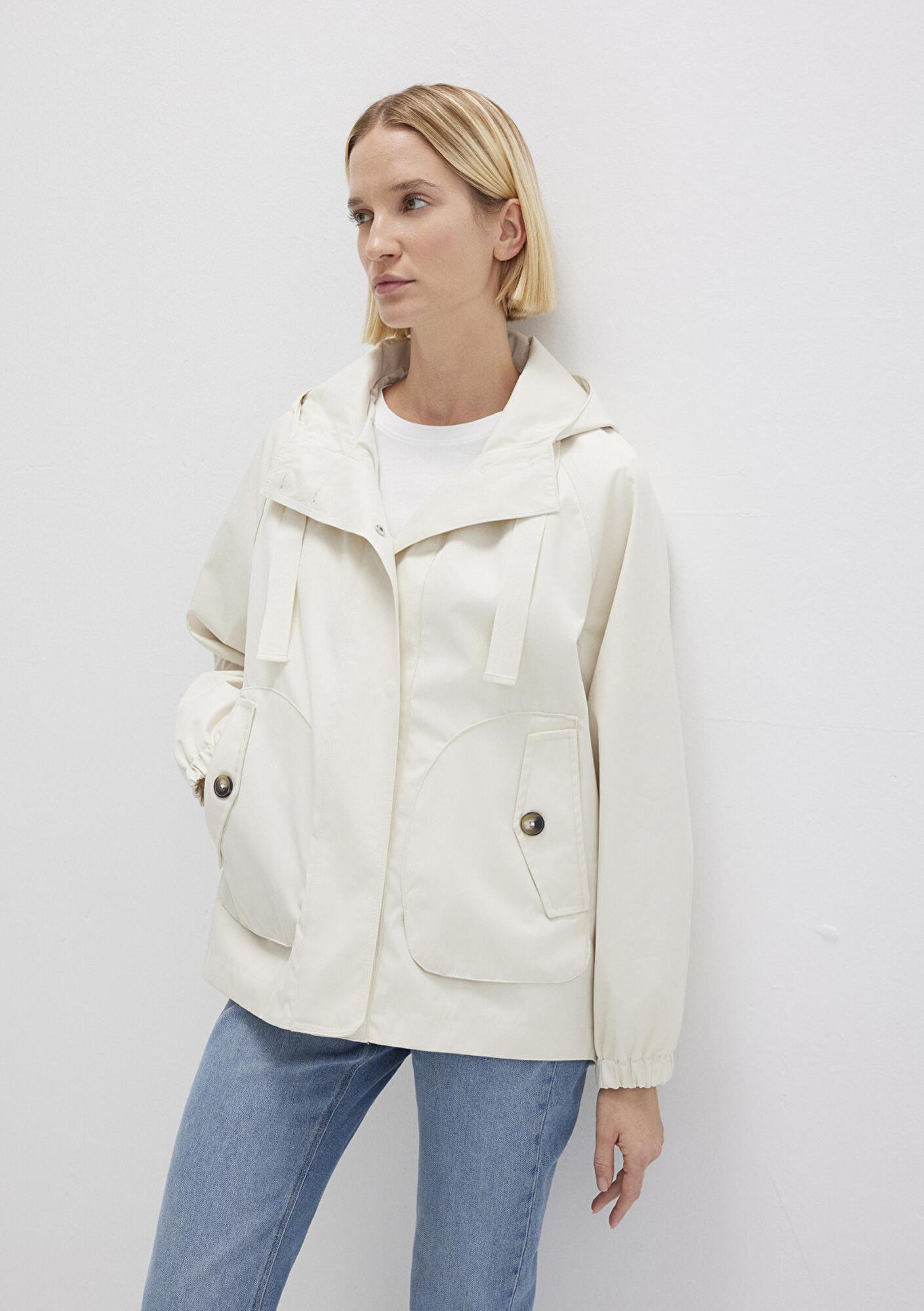 Mavi Kapüşonlu Ekru Ceket Loose Fit / Bol Rahat Kesim 1110014-70134