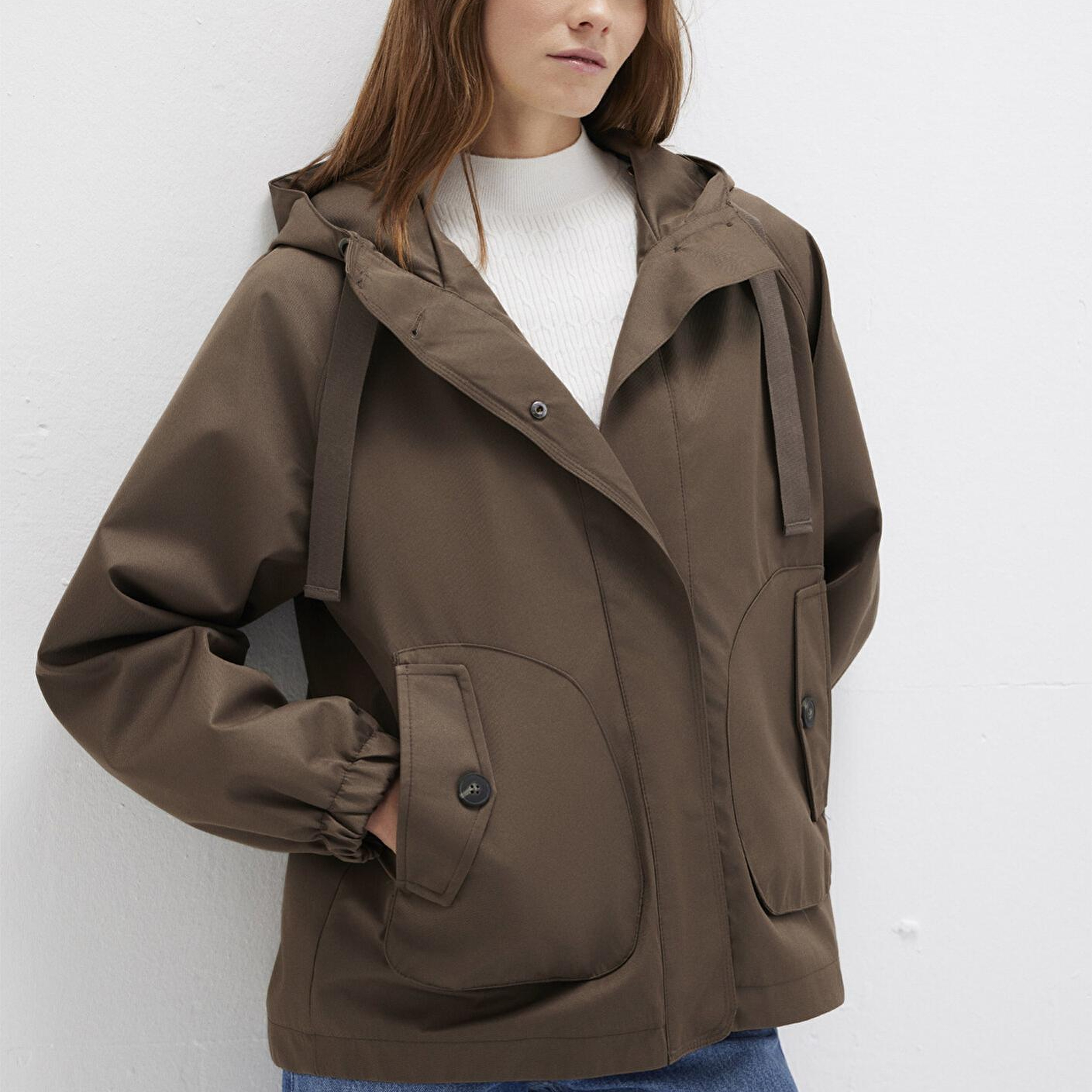 Mavi Kapüşonlu Kahverengi Ceket Loose Fit / Bol Rahat Kesim 1110014-82046