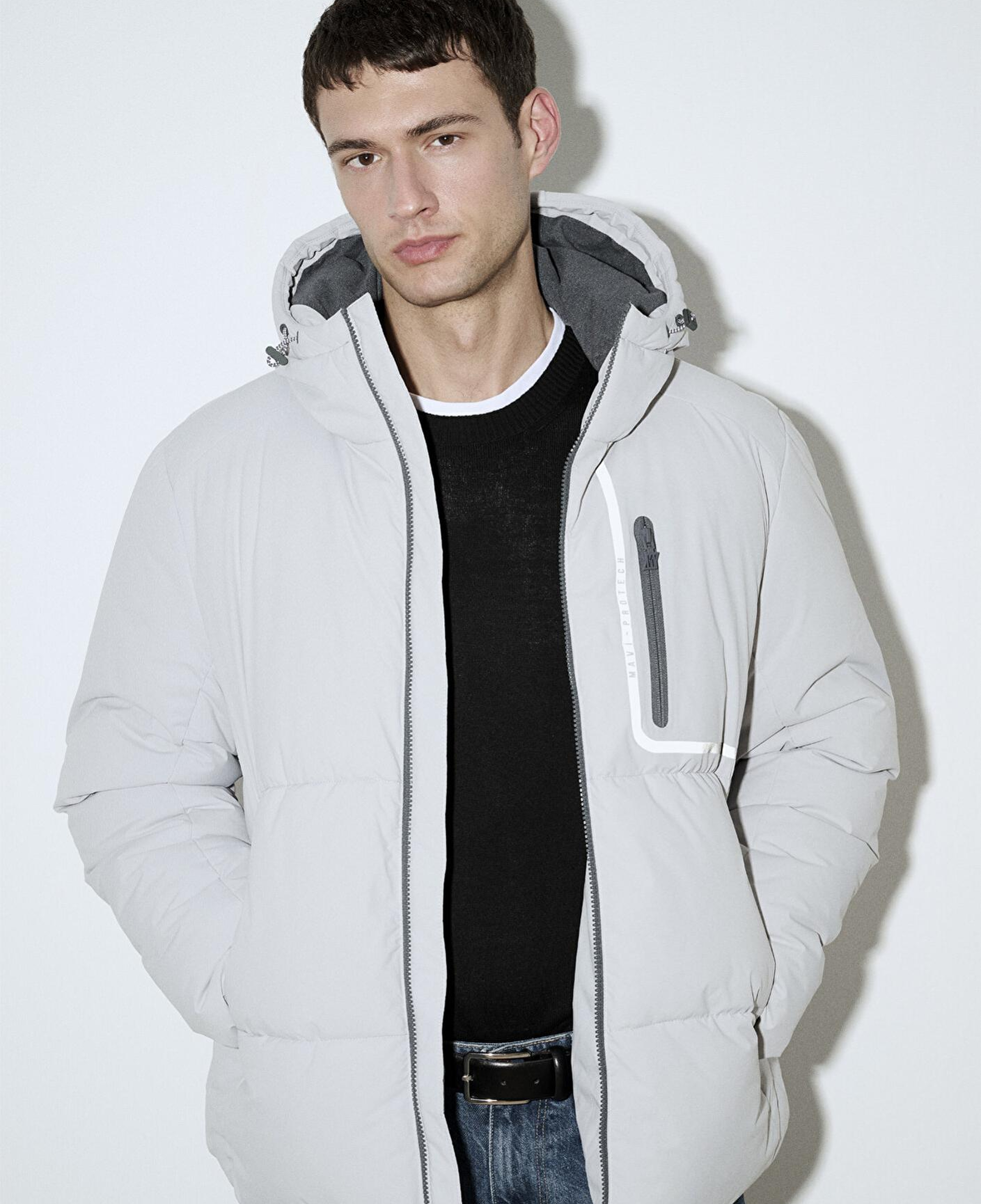 Mavi Su İtici Kapüşonlu Gri Şişme Mont 0110463-70075