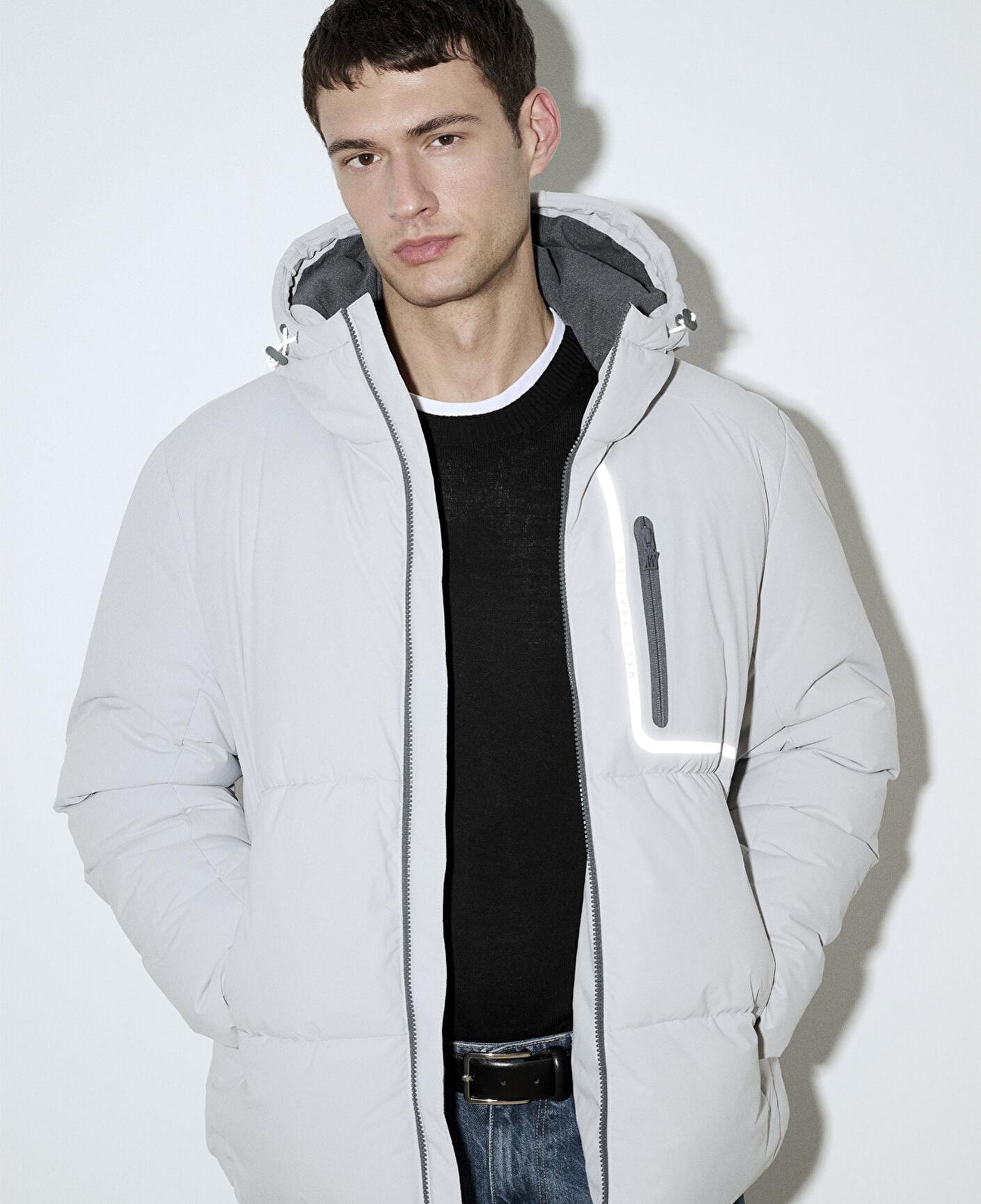 Mavi Su İtici Kapüşonlu Gri Şişme Mont 0110463-70075