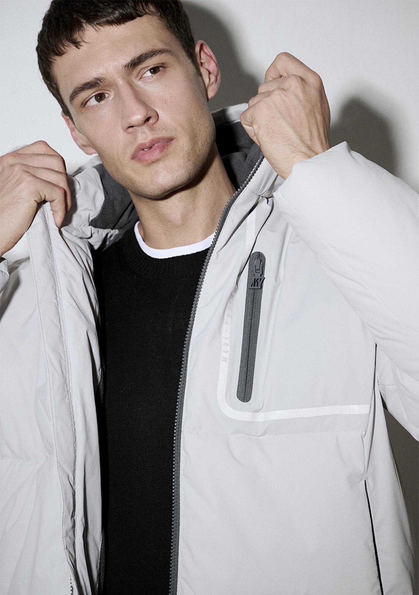 Mavi Su İtici Kapüşonlu Gri Şişme Mont 0110463-70075