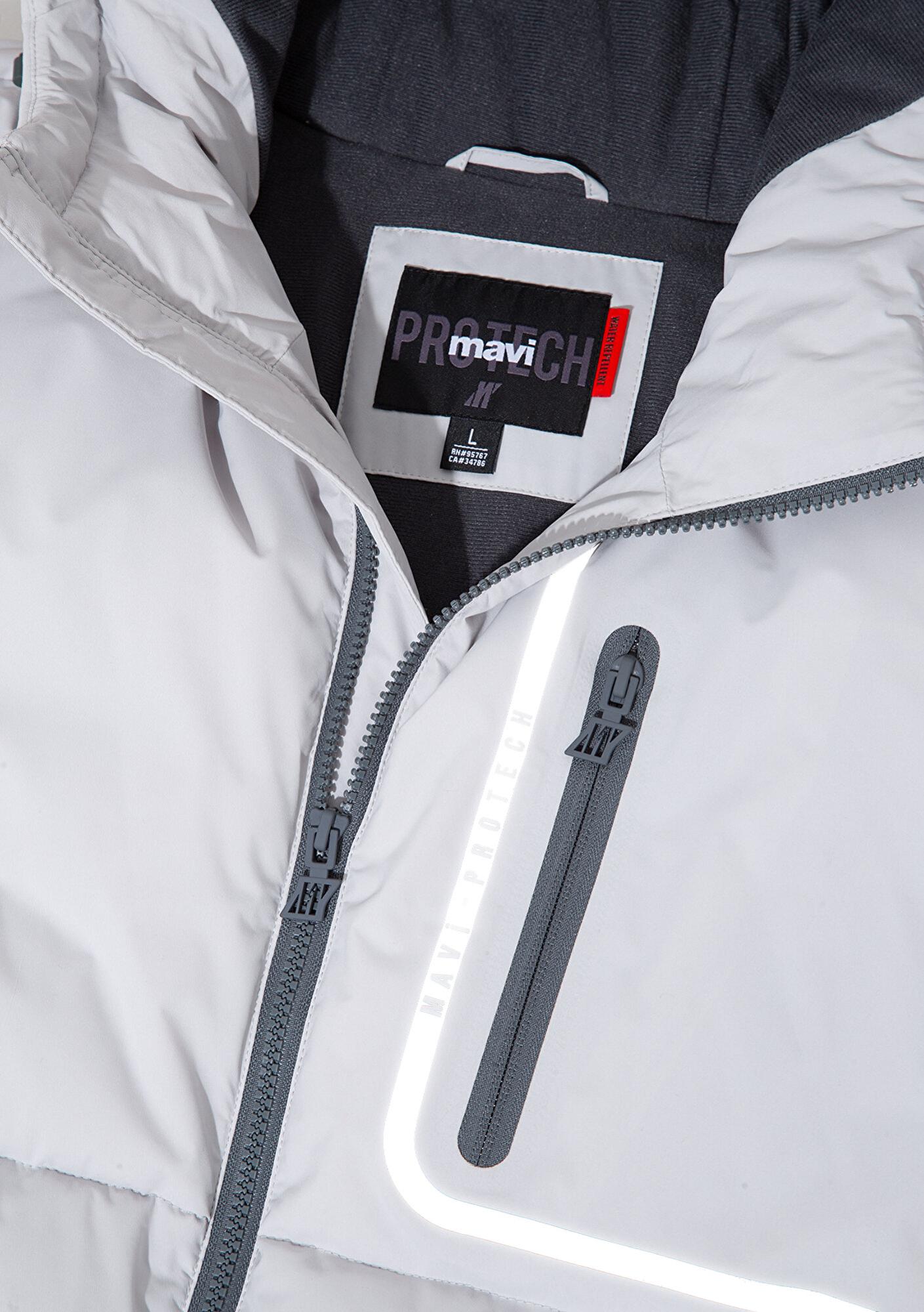 Mavi Su İtici Kapüşonlu Gri Şişme Mont 0110463-70075