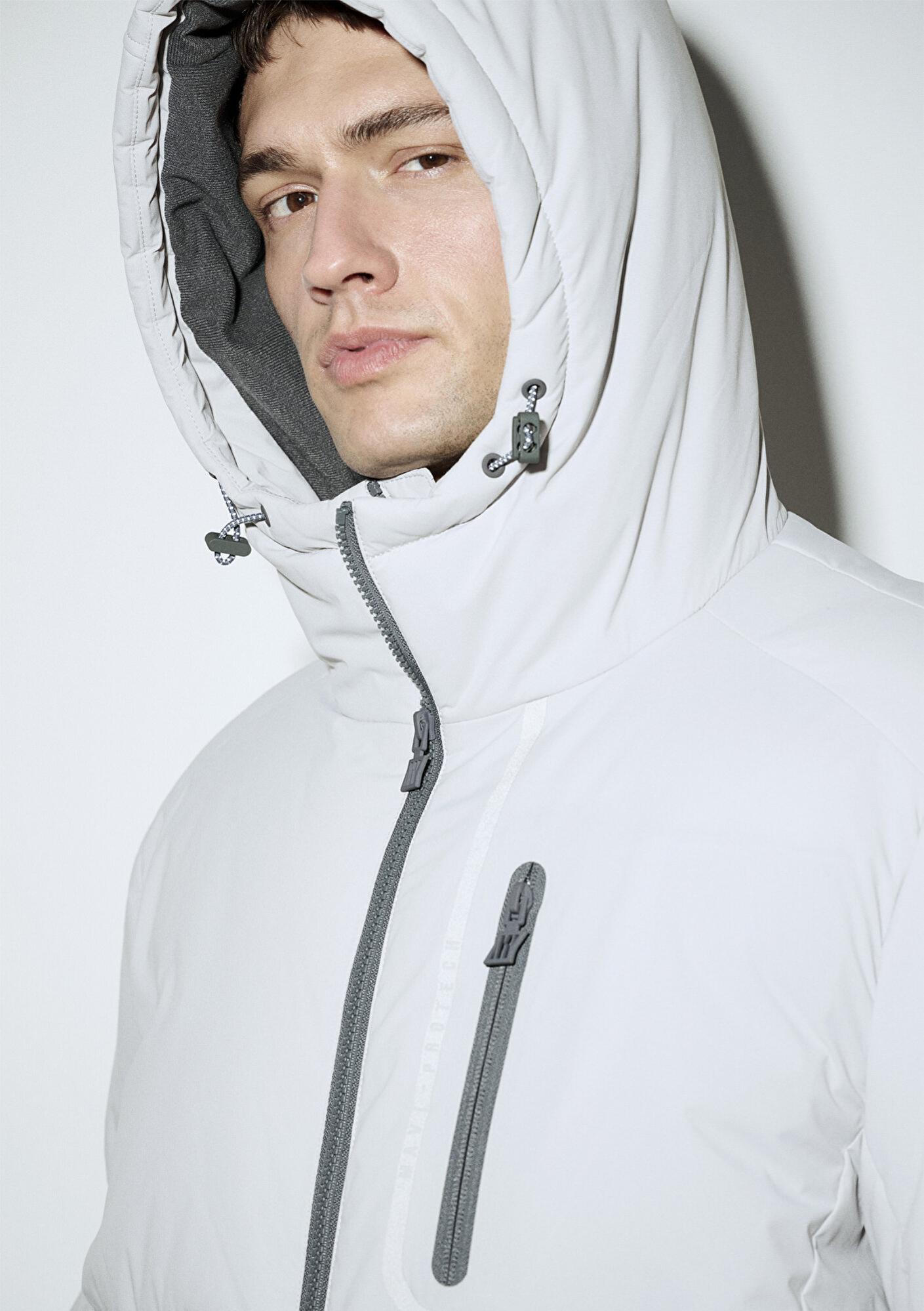 Mavi Su İtici Kapüşonlu Gri Şişme Mont 0110463-70075