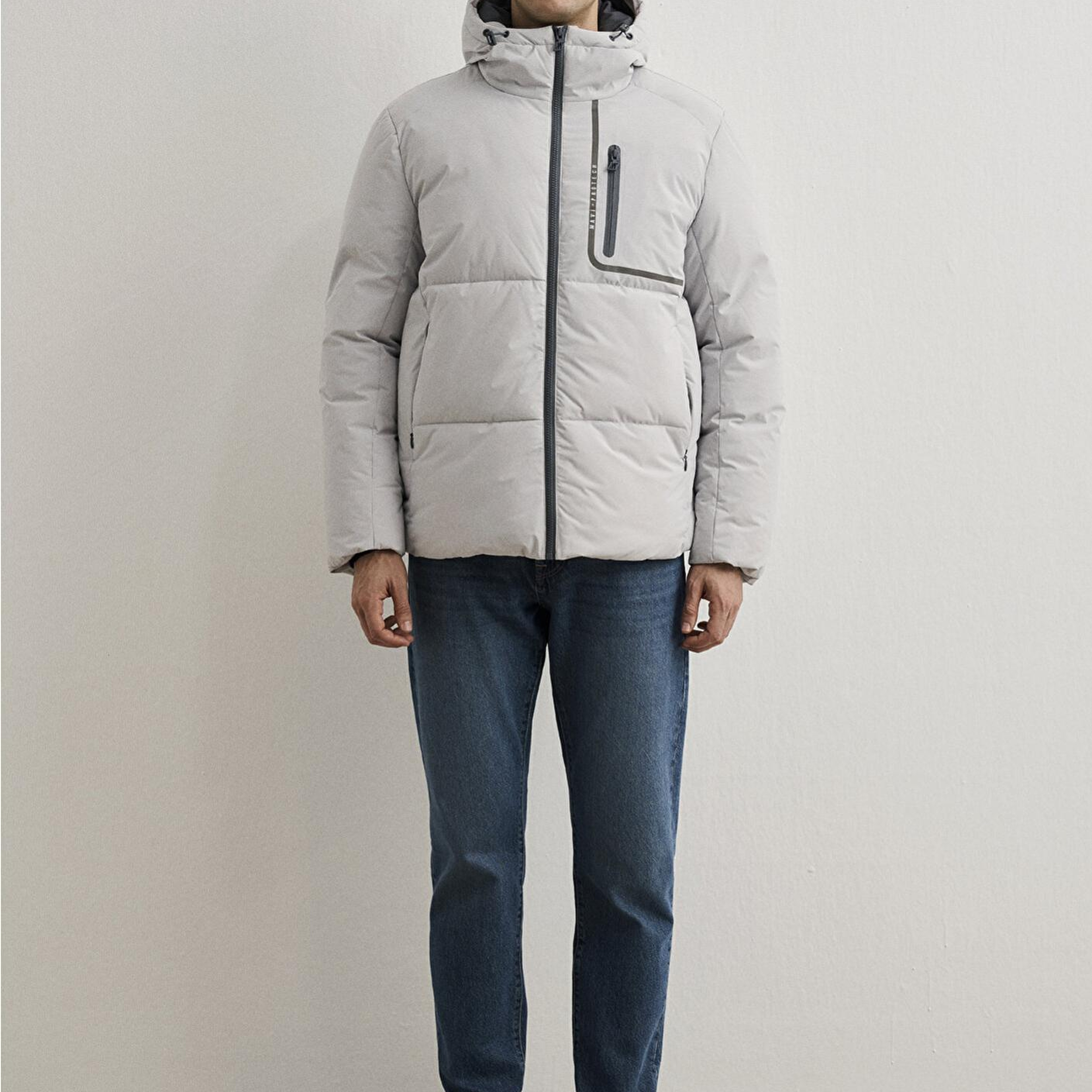 Mavi Su İtici Kapüşonlu Gri Şişme Mont 0110463-70075