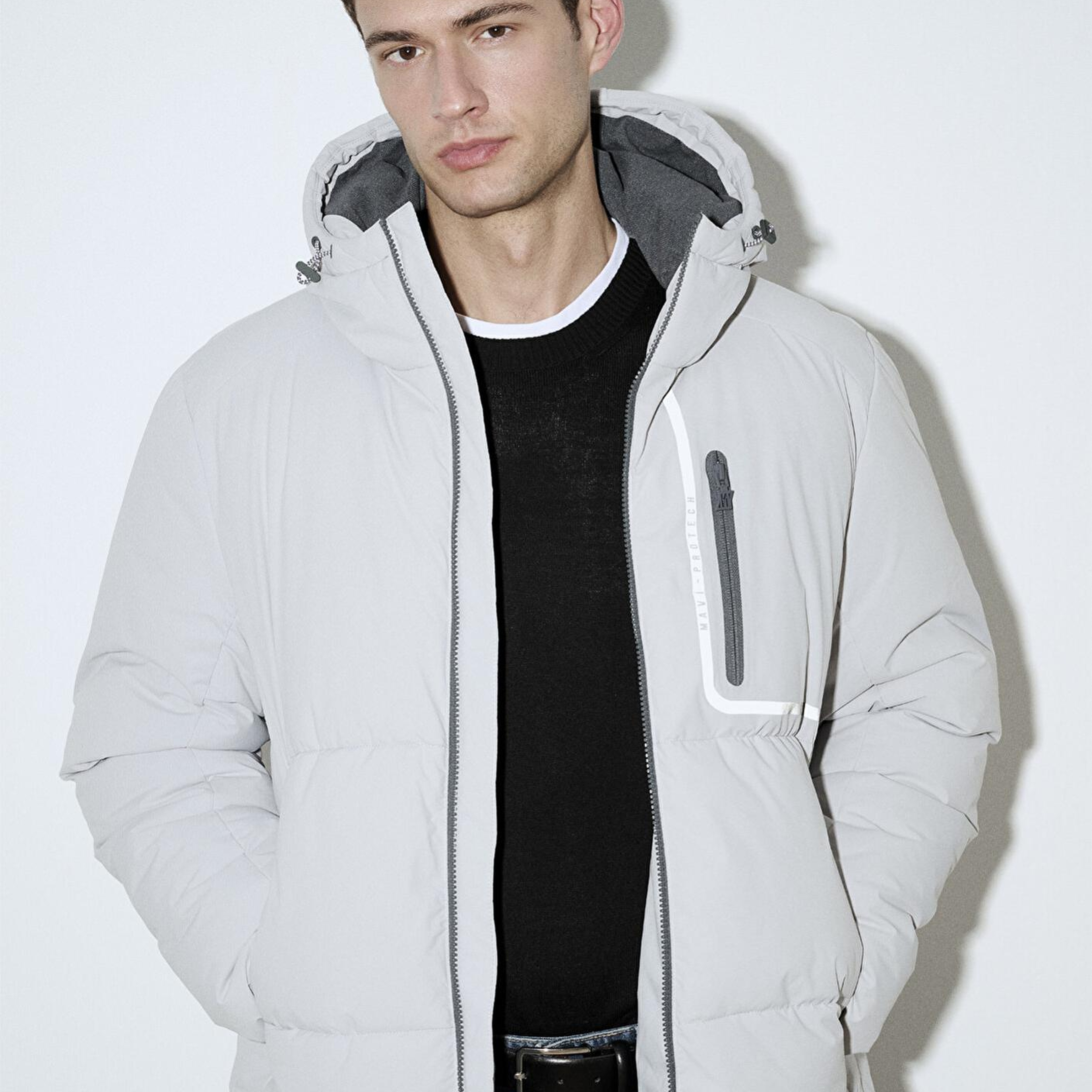 Mavi Su İtici Kapüşonlu Gri Şişme Mont 0110463-70075