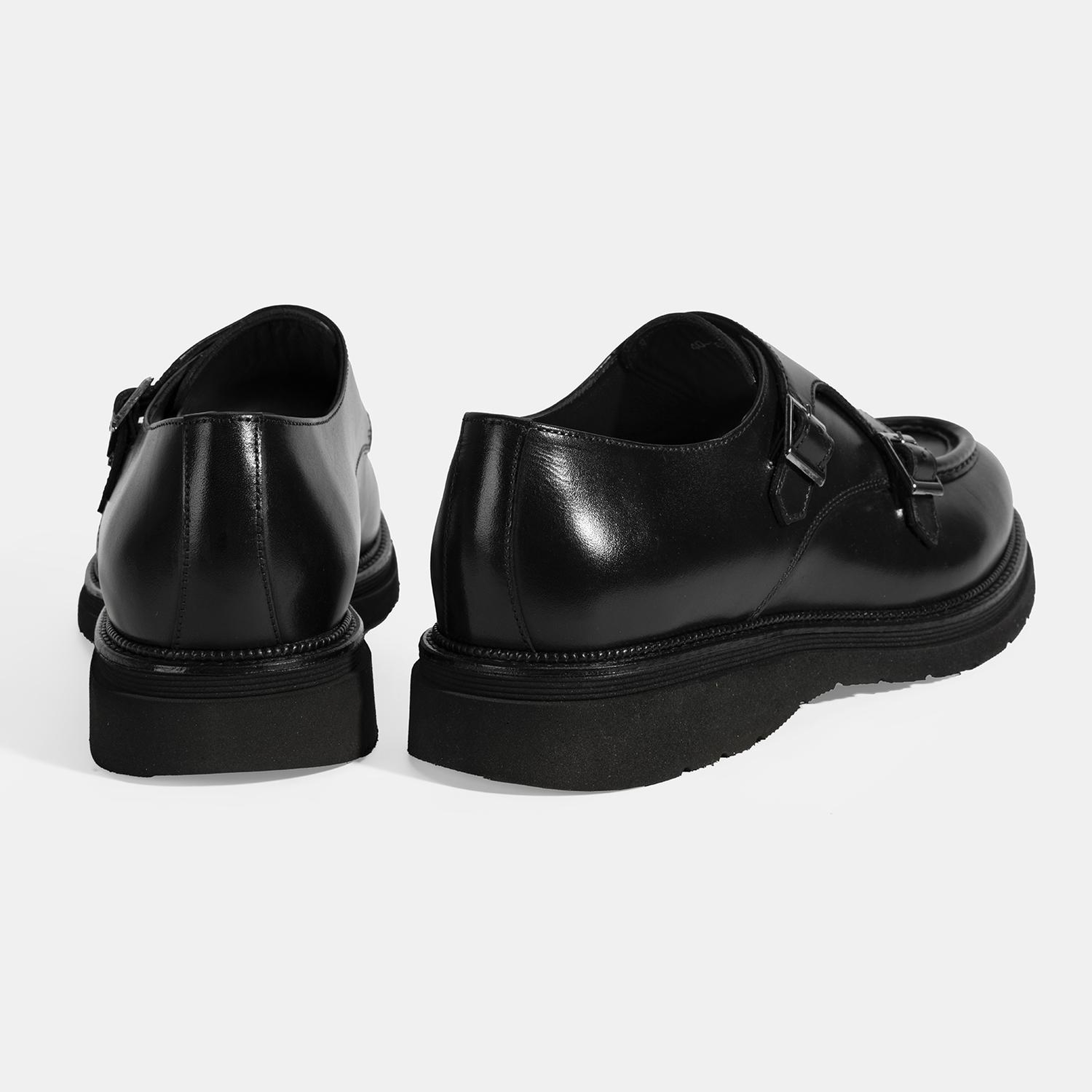 Erkek Siyah Metal Toka Detaylı Deri Klasik Ayakkabı