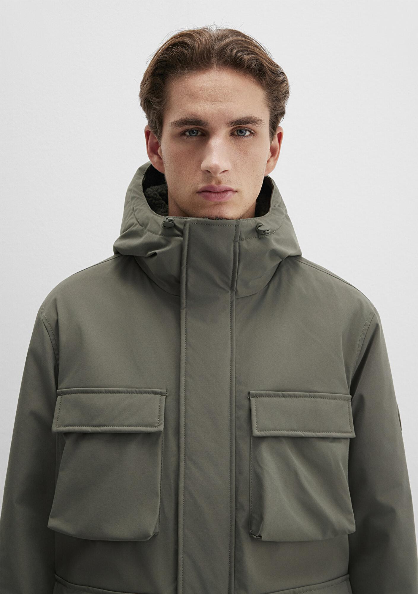 Mavi Kapüşonlu Yeşil Ceket Loose Fit / Bol Rahat Kesim 0110468-85485