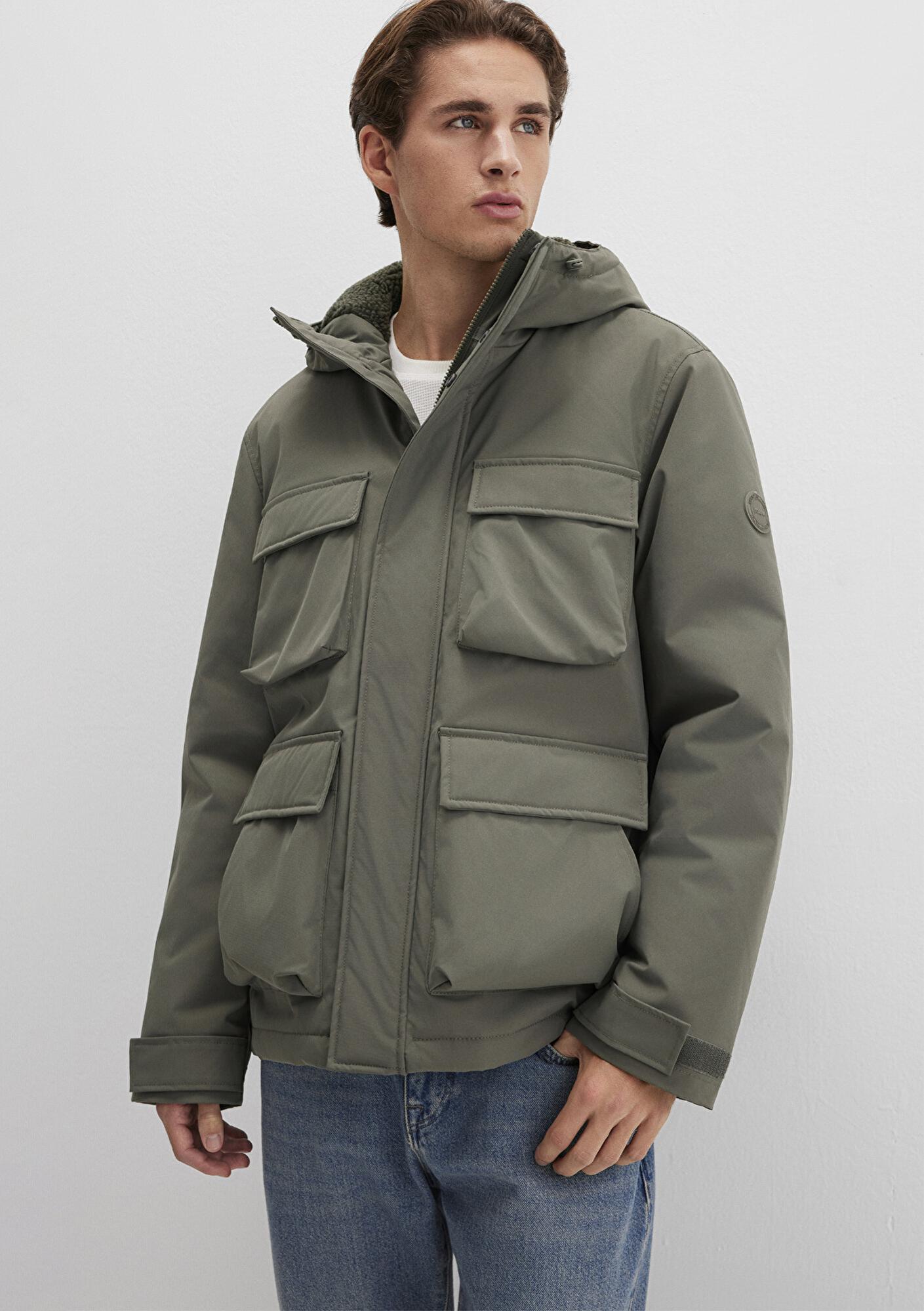 Mavi Kapüşonlu Yeşil Ceket Loose Fit / Bol Rahat Kesim 0110468-85485