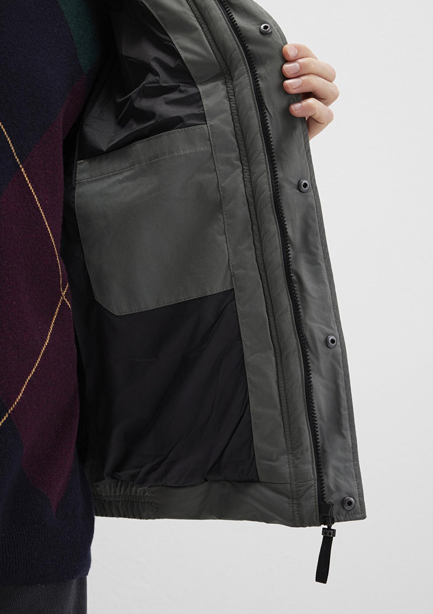 Mavi Dik Yaka Haki Şişme Mont 0110470-71598