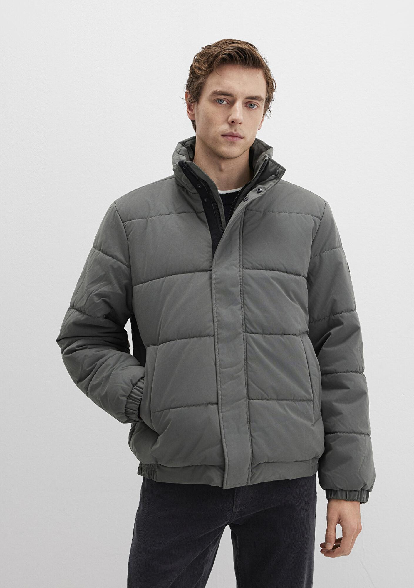 Mavi Dik Yaka Haki Şişme Mont 0110470-71598