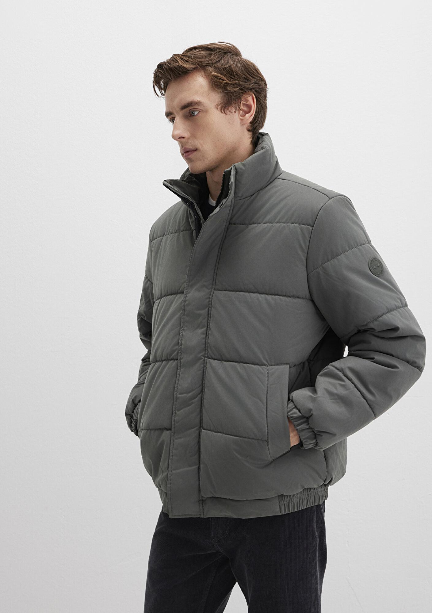 Mavi Dik Yaka Haki Şişme Mont 0110470-71598