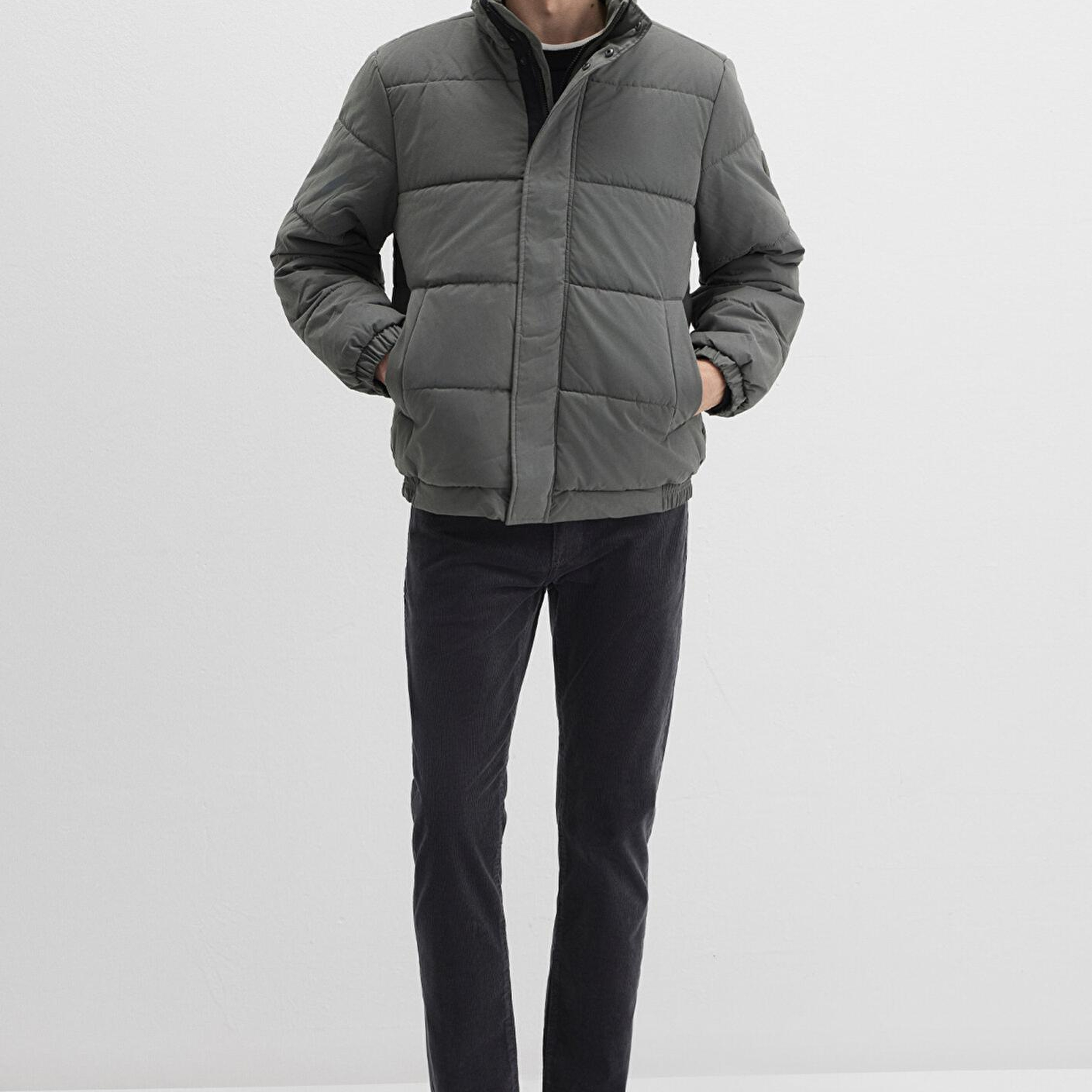 Mavi Dik Yaka Haki Şişme Mont 0110470-71598