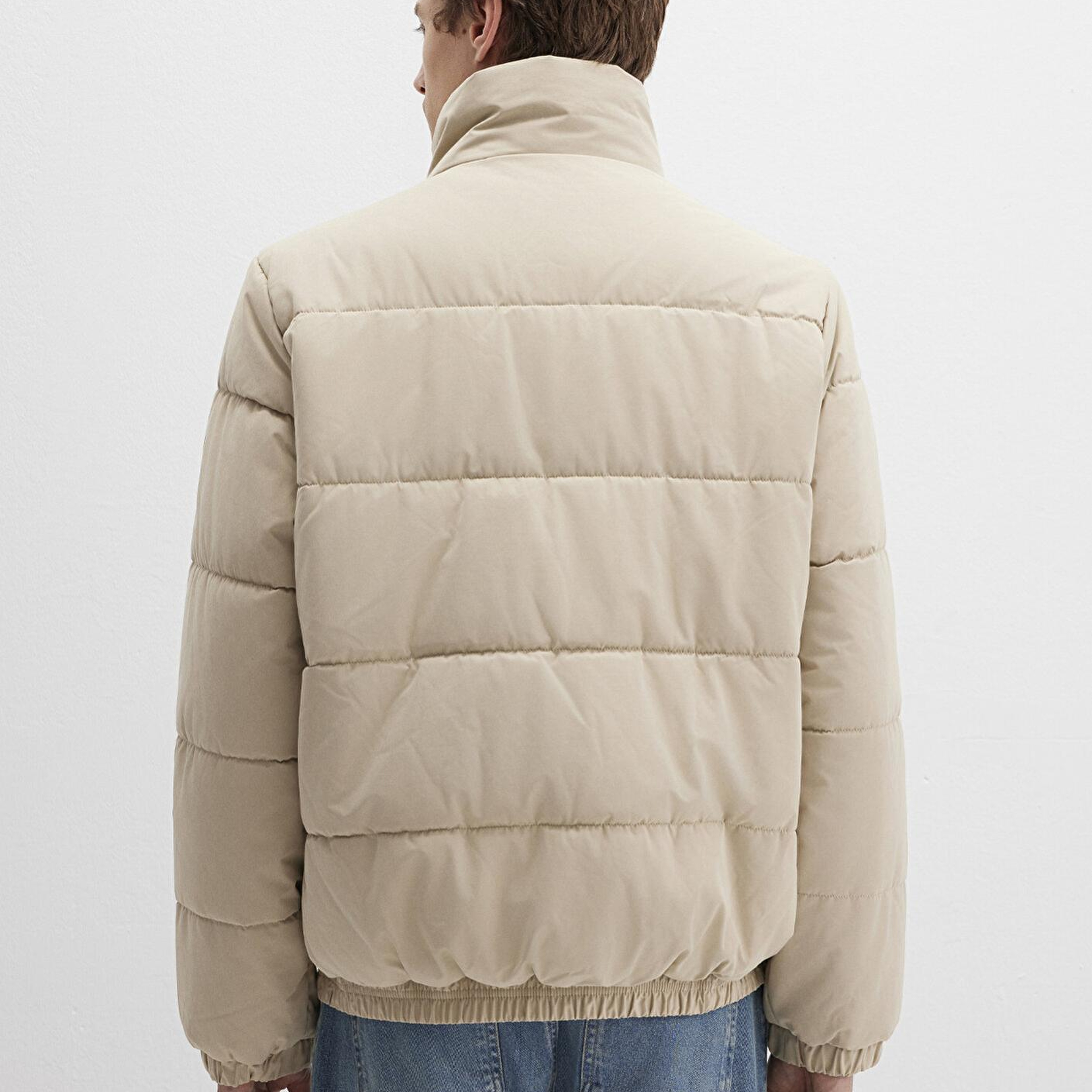 Mavi Dik Yaka Bej Şişme Mont 0110470-86559