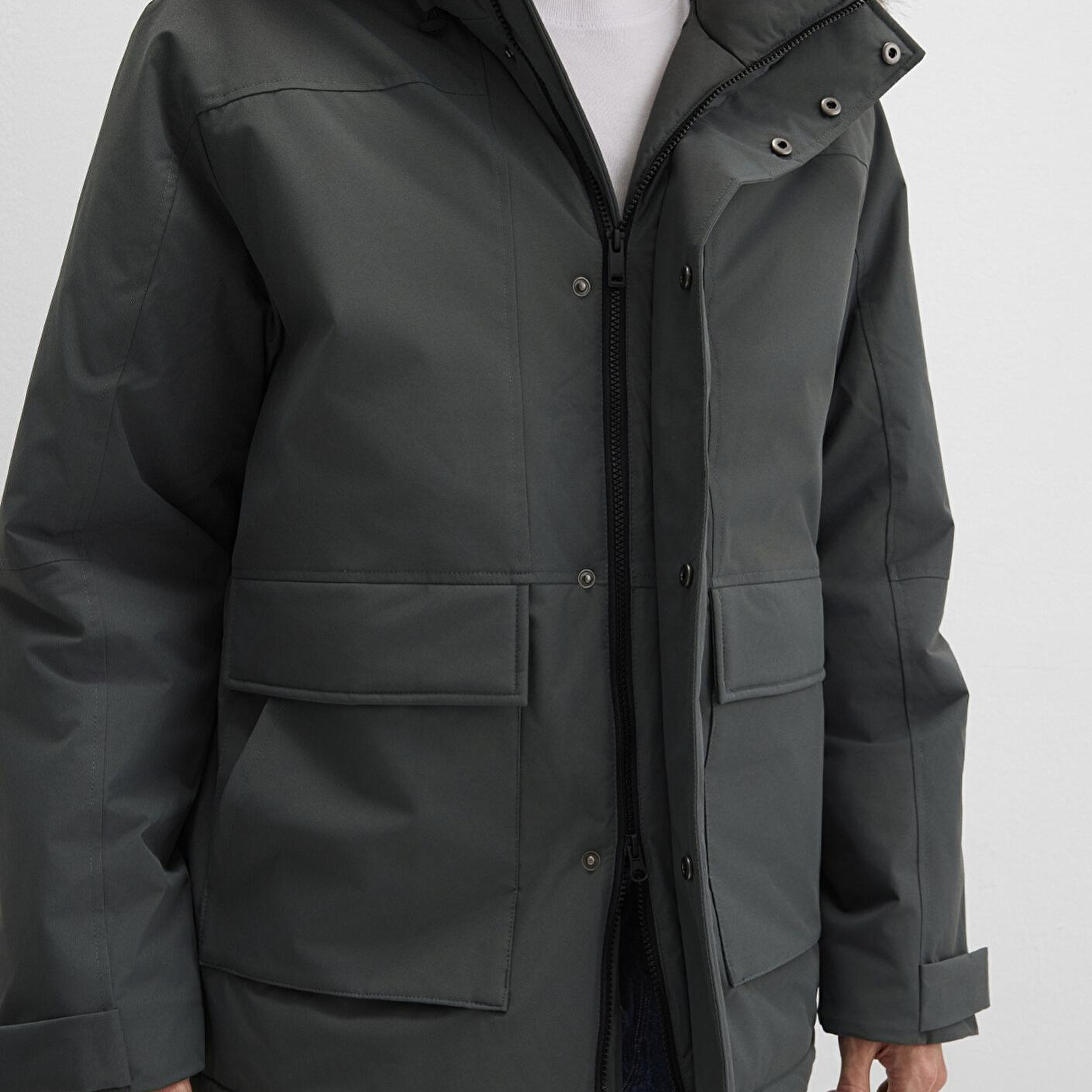 Mavi Kapüşonlu Yeşil Parka Loose Fit / Bol Rahat Kesim 0110472-71598