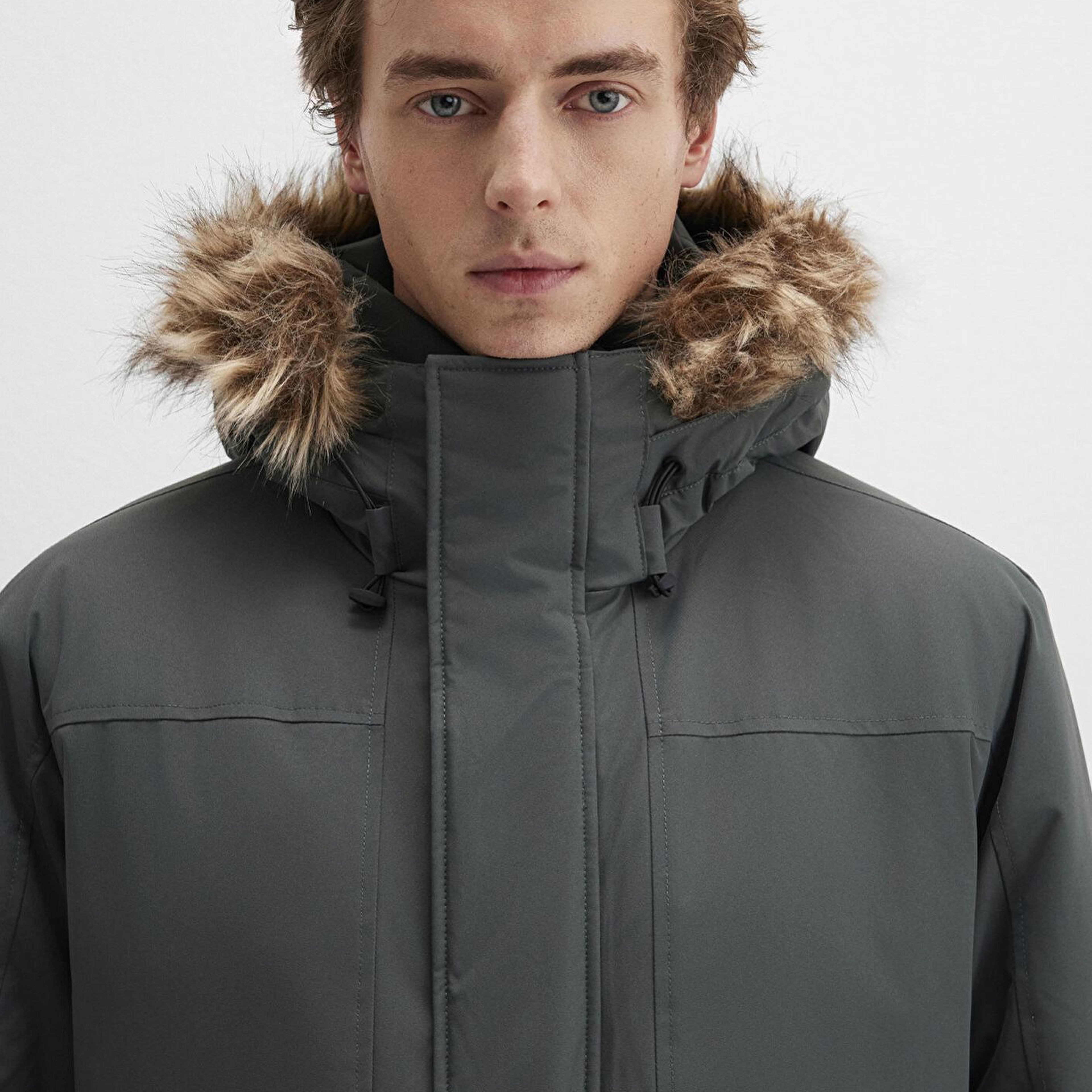 Mavi Kapüşonlu Yeşil Parka Loose Fit / Bol Rahat Kesim 0110472-71598