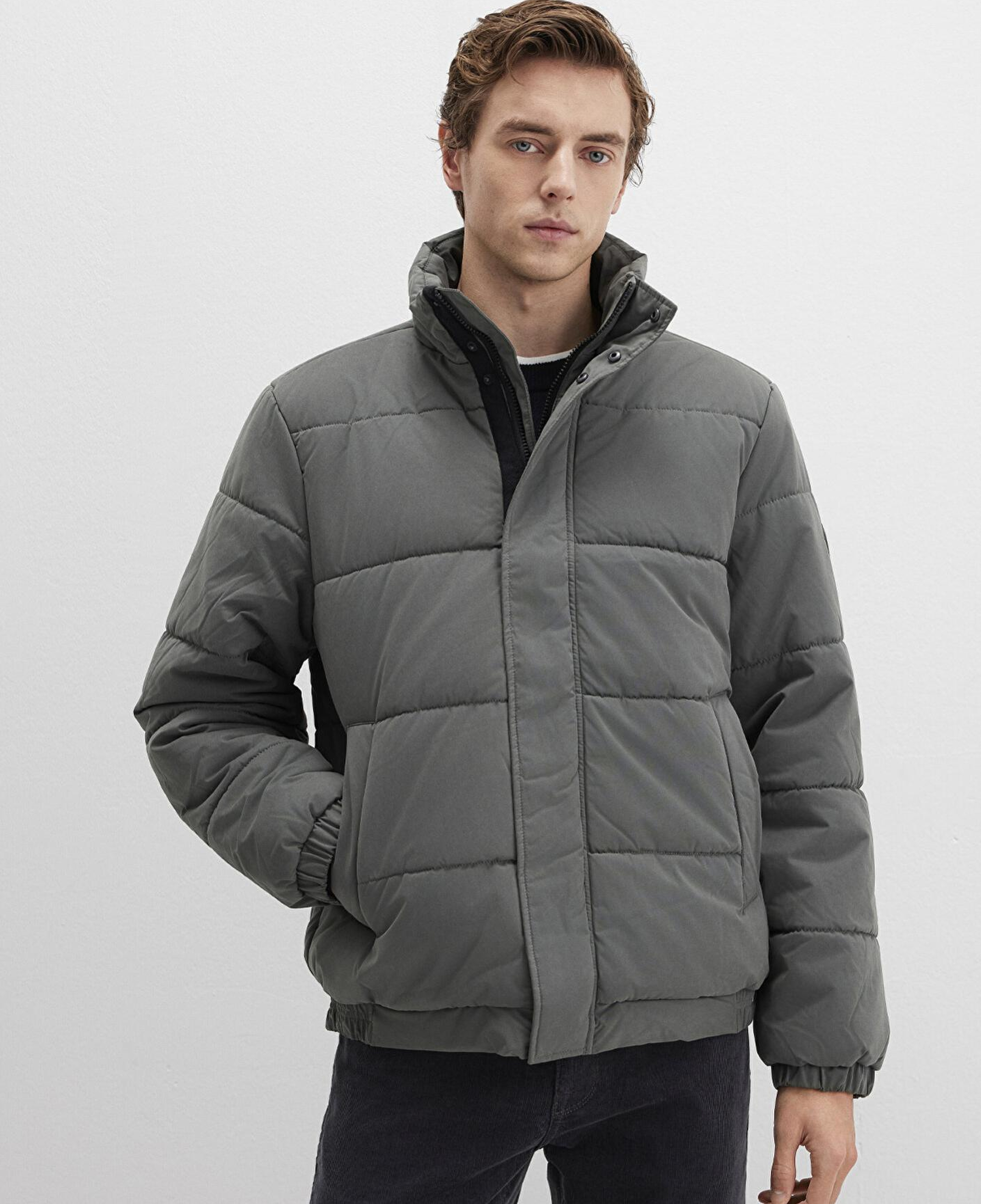 Mavi Dik Yaka Haki Şişme Mont 0110470-71598