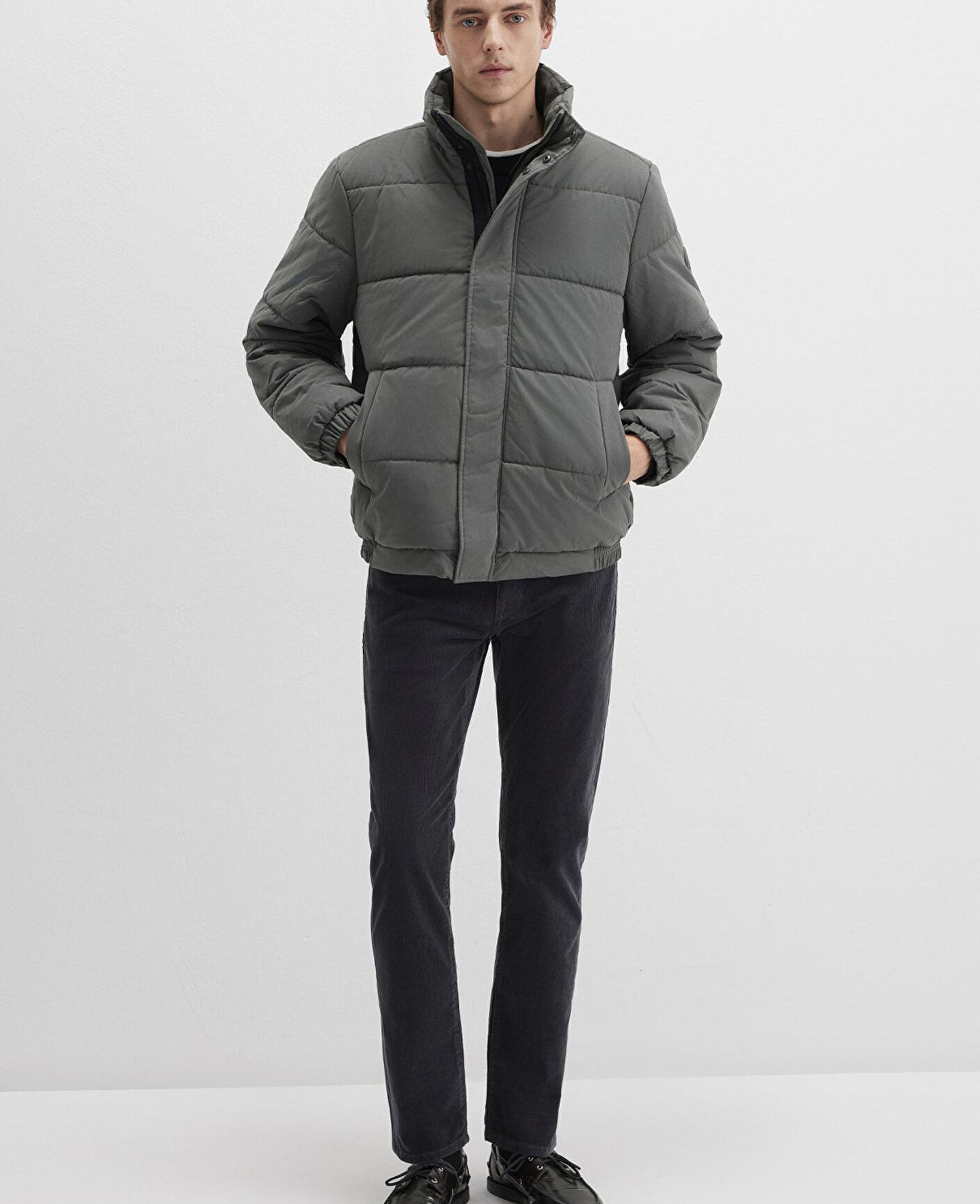 Mavi Dik Yaka Haki Şişme Mont 0110470-71598