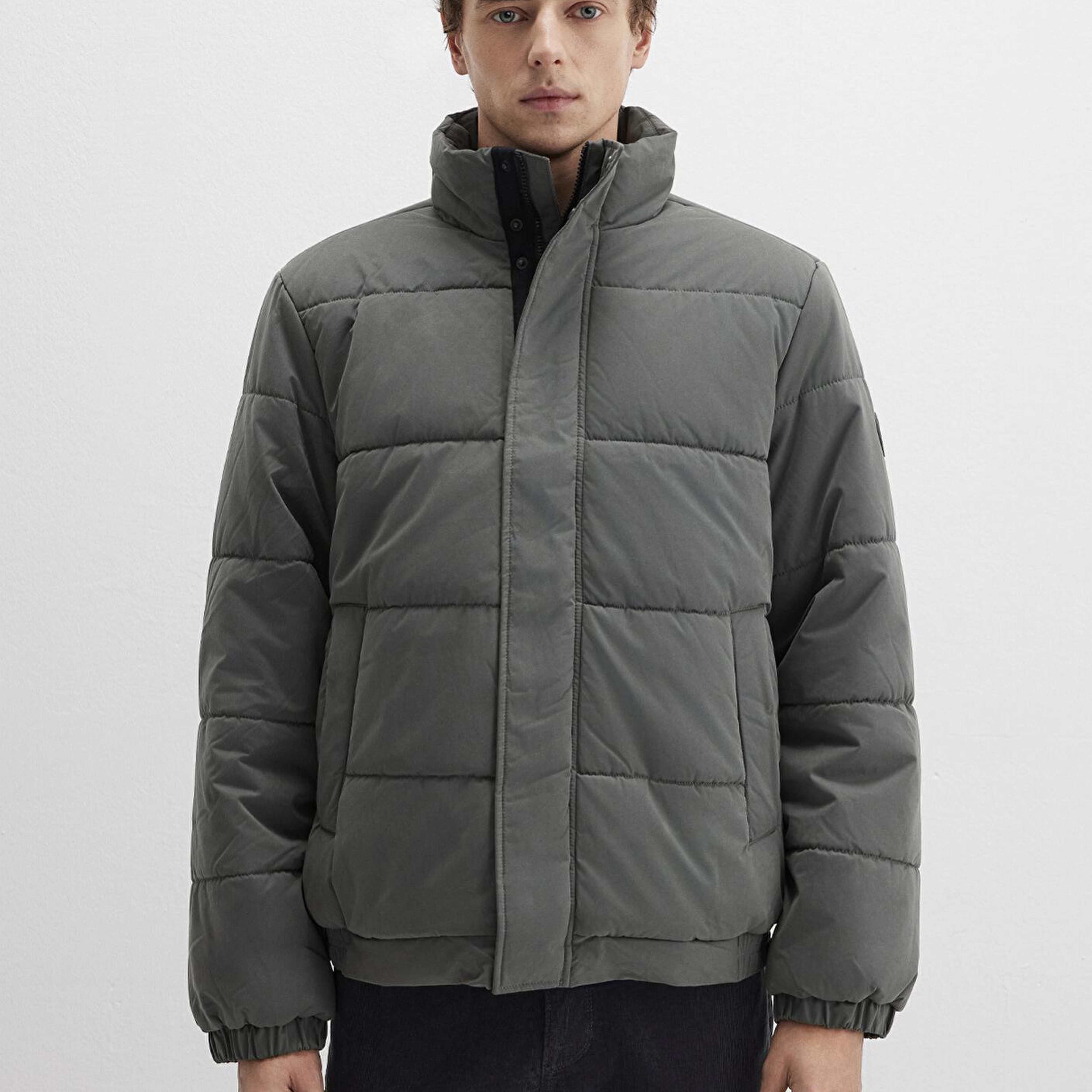 Mavi Dik Yaka Haki Şişme Mont 0110470-71598