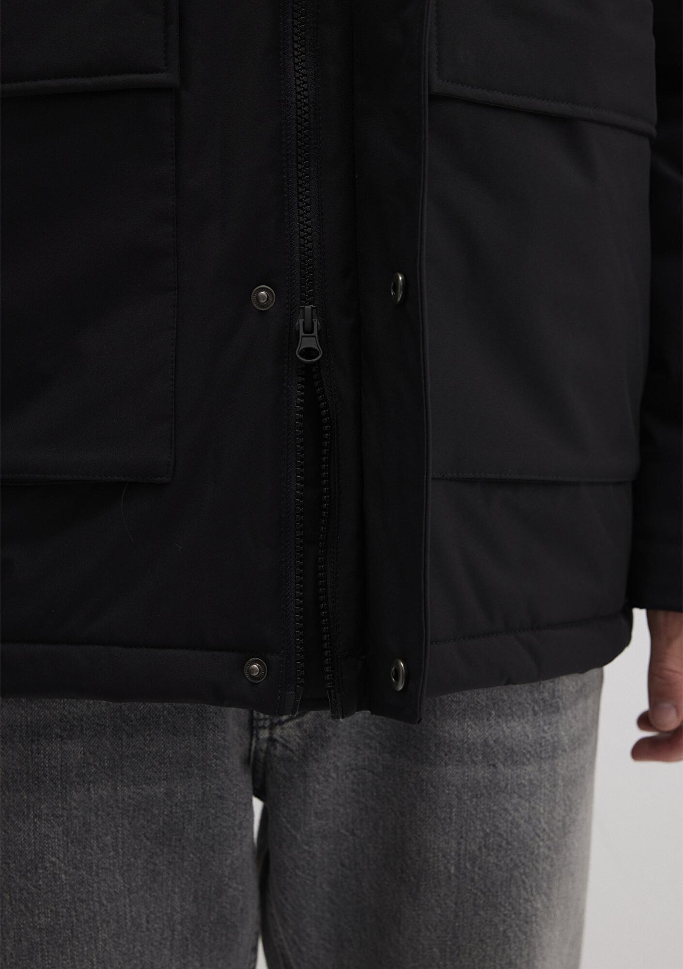 Mavi Kapüşonlu Siyah Parka Loose Fit / Bol Rahat Kesim 0110472-900