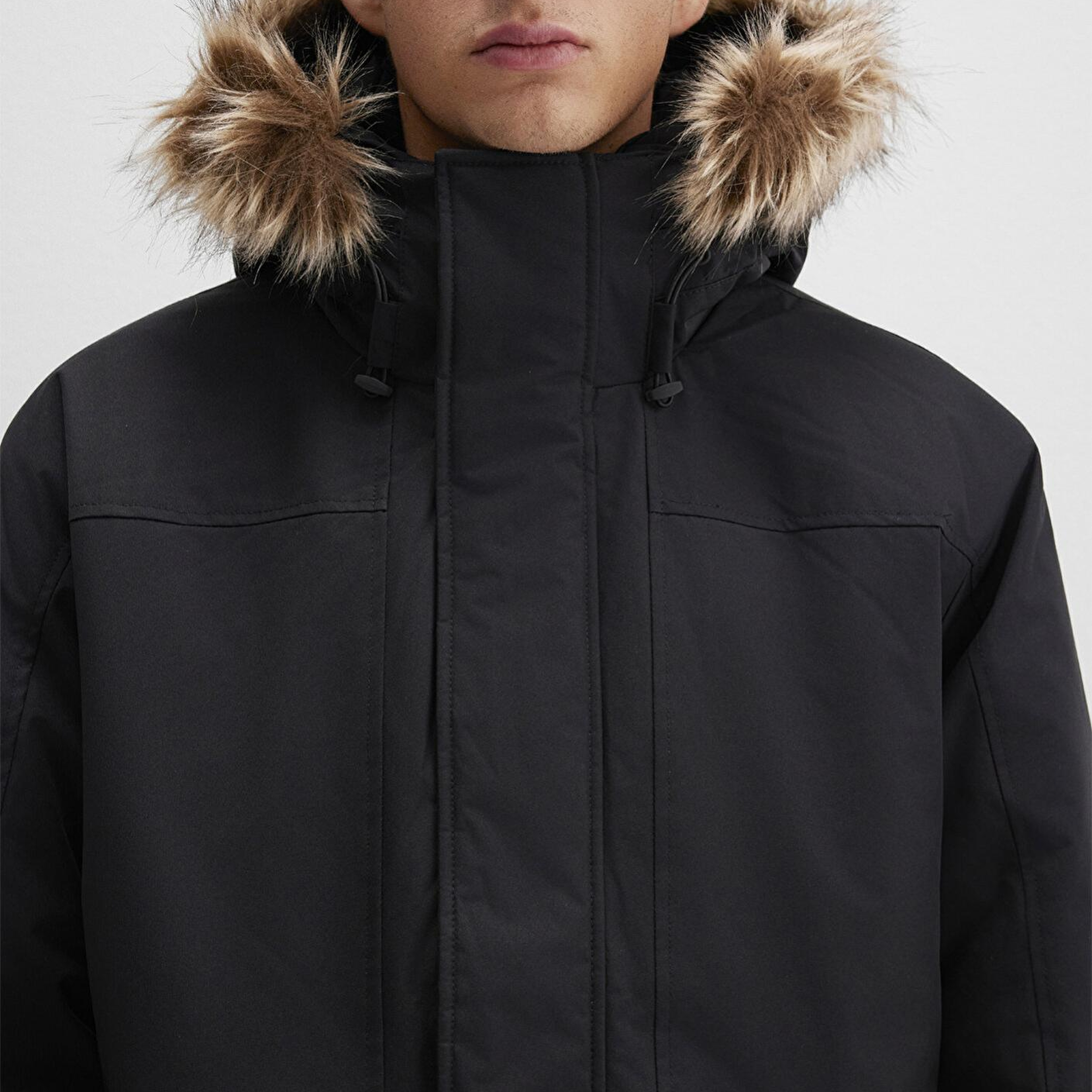 Mavi Kapüşonlu Siyah Parka Loose Fit / Bol Rahat Kesim 0110472-900