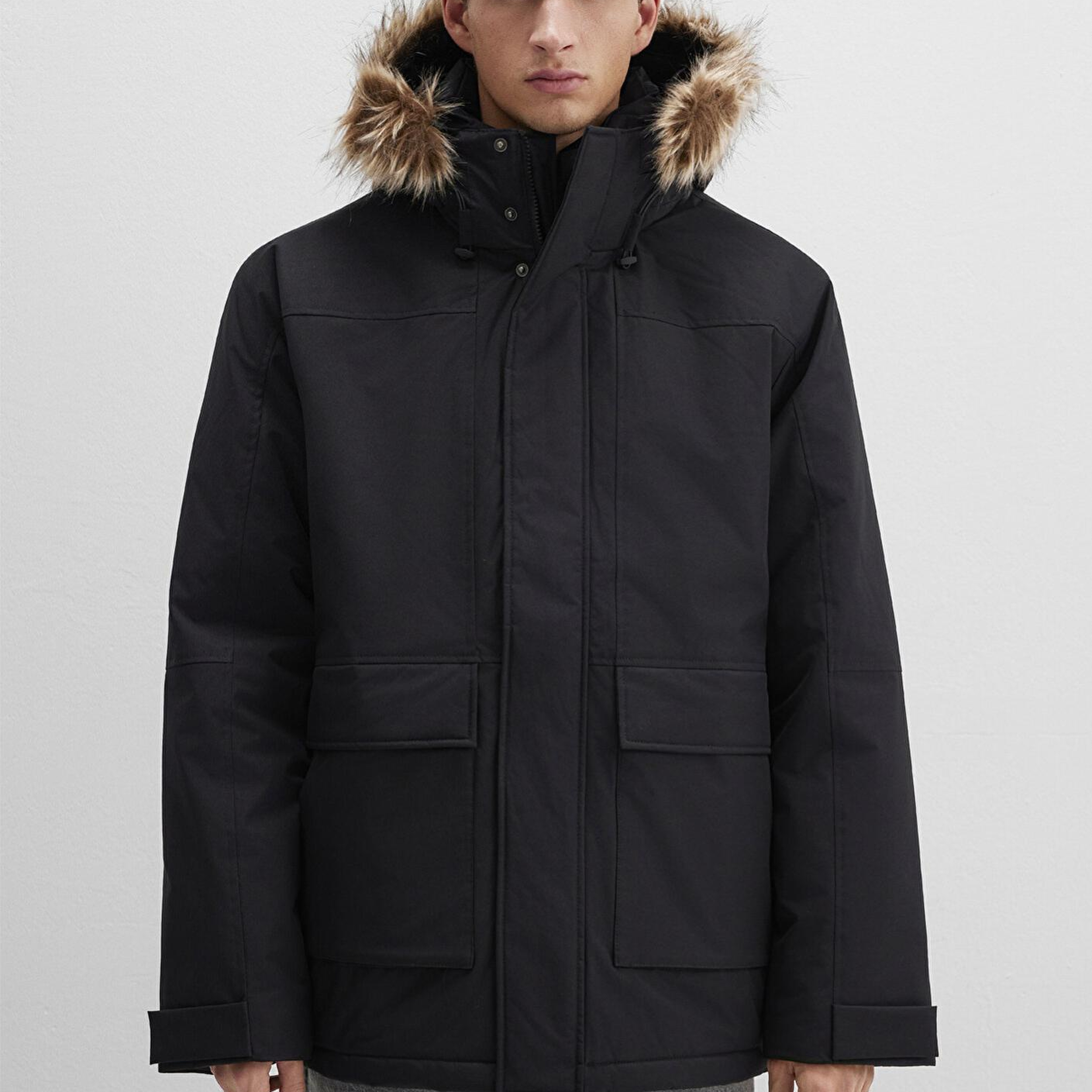 Mavi Kapüşonlu Siyah Parka Loose Fit / Bol Rahat Kesim 0110472-900