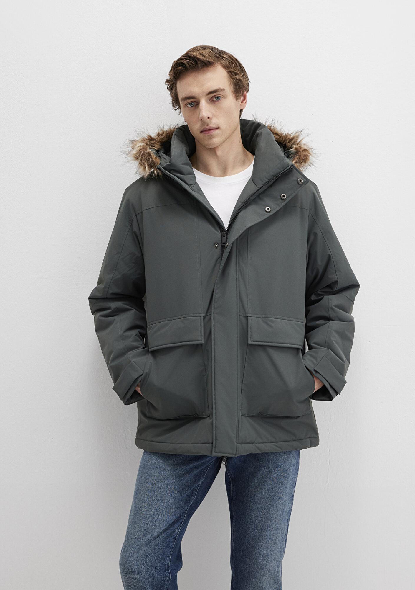 Mavi Kapüşonlu Yeşil Parka Loose Fit / Bol Rahat Kesim 0110472-71598