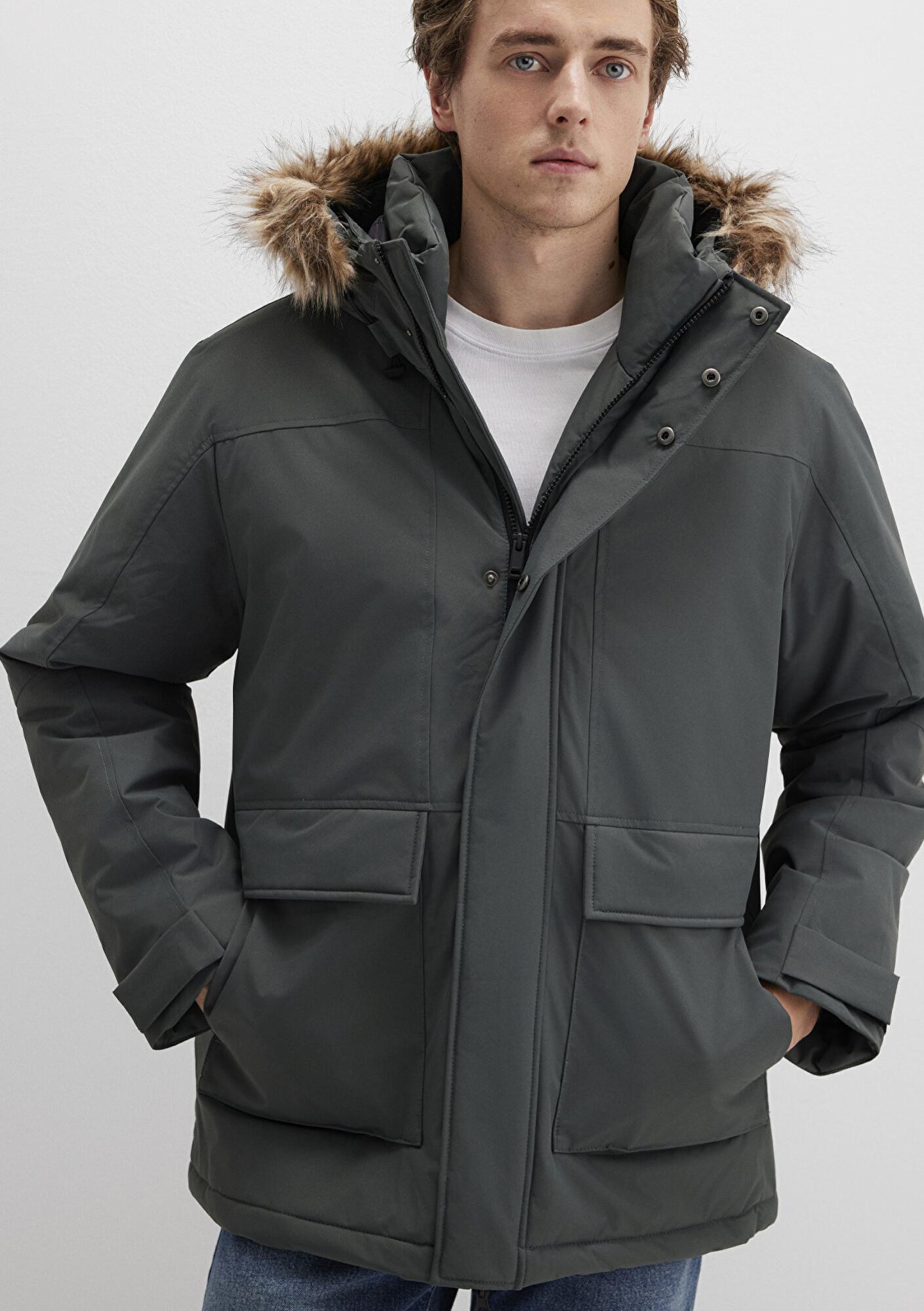 Mavi Kapüşonlu Yeşil Parka Loose Fit / Bol Rahat Kesim 0110472-71598