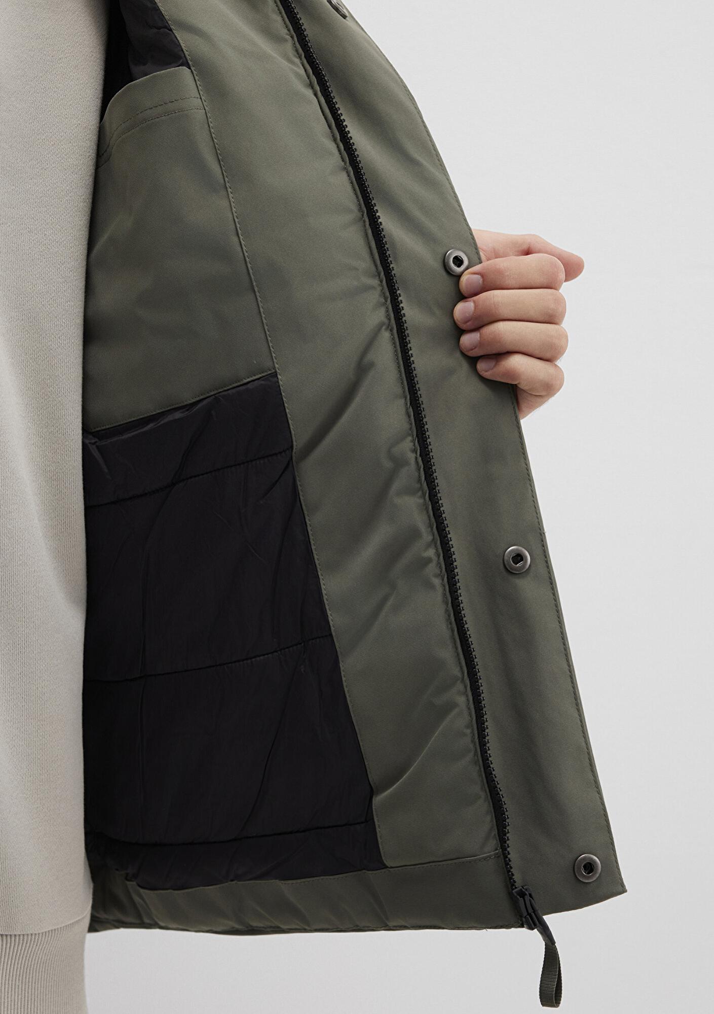 Mavi Cep Detaylı Haki Mont 0110467-85485