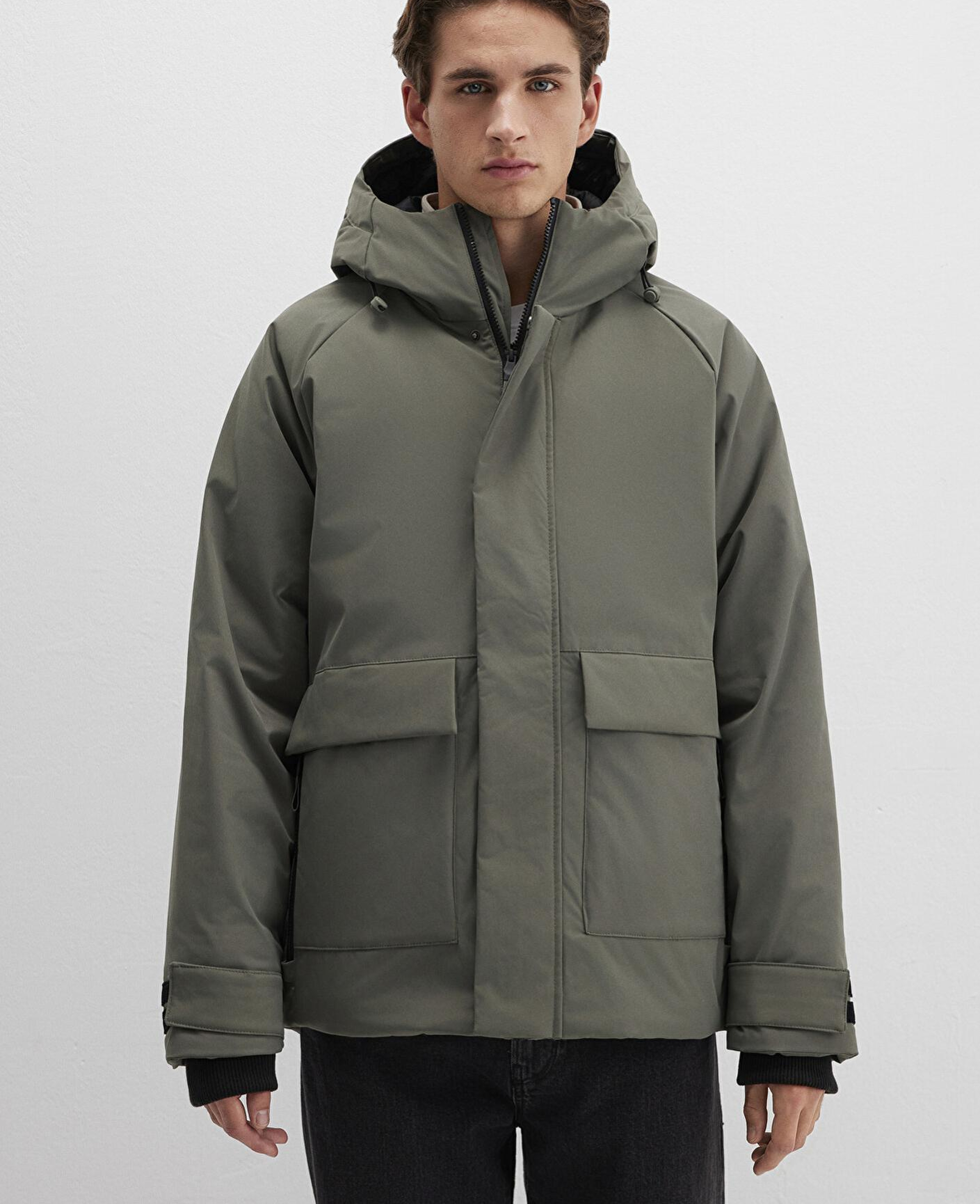 Mavi Cep Detaylı Haki Mont 0110467-85485