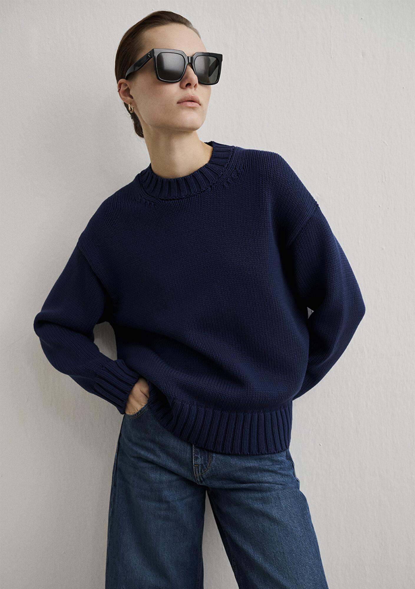 Mavi Bisiklet Yaka Lacivert Kazak Oversize / Geniş Kesim 1710516-84371