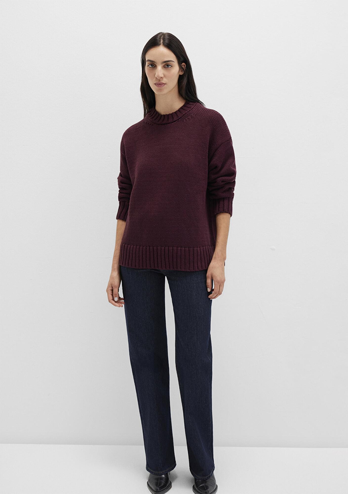 Mavi Bisiklet Yaka Bordo Kazak Oversize / Geniş Kesim 1710516-70434