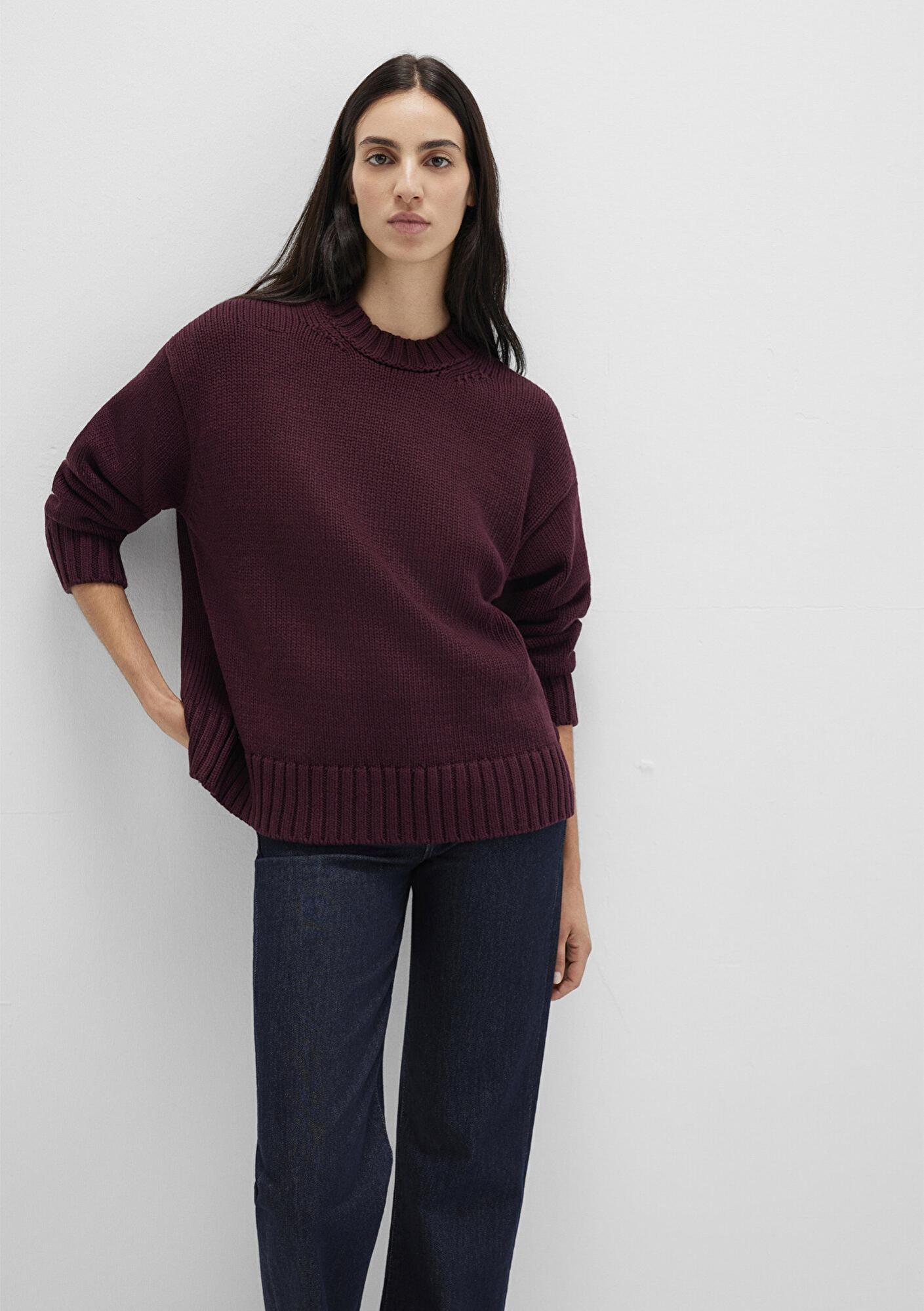 Mavi Bisiklet Yaka Bordo Kazak Oversize / Geniş Kesim 1710516-70434