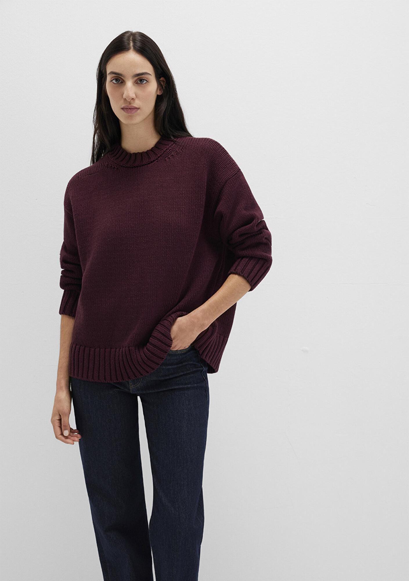 Mavi Bisiklet Yaka Bordo Kazak Oversize / Geniş Kesim 1710516-70434