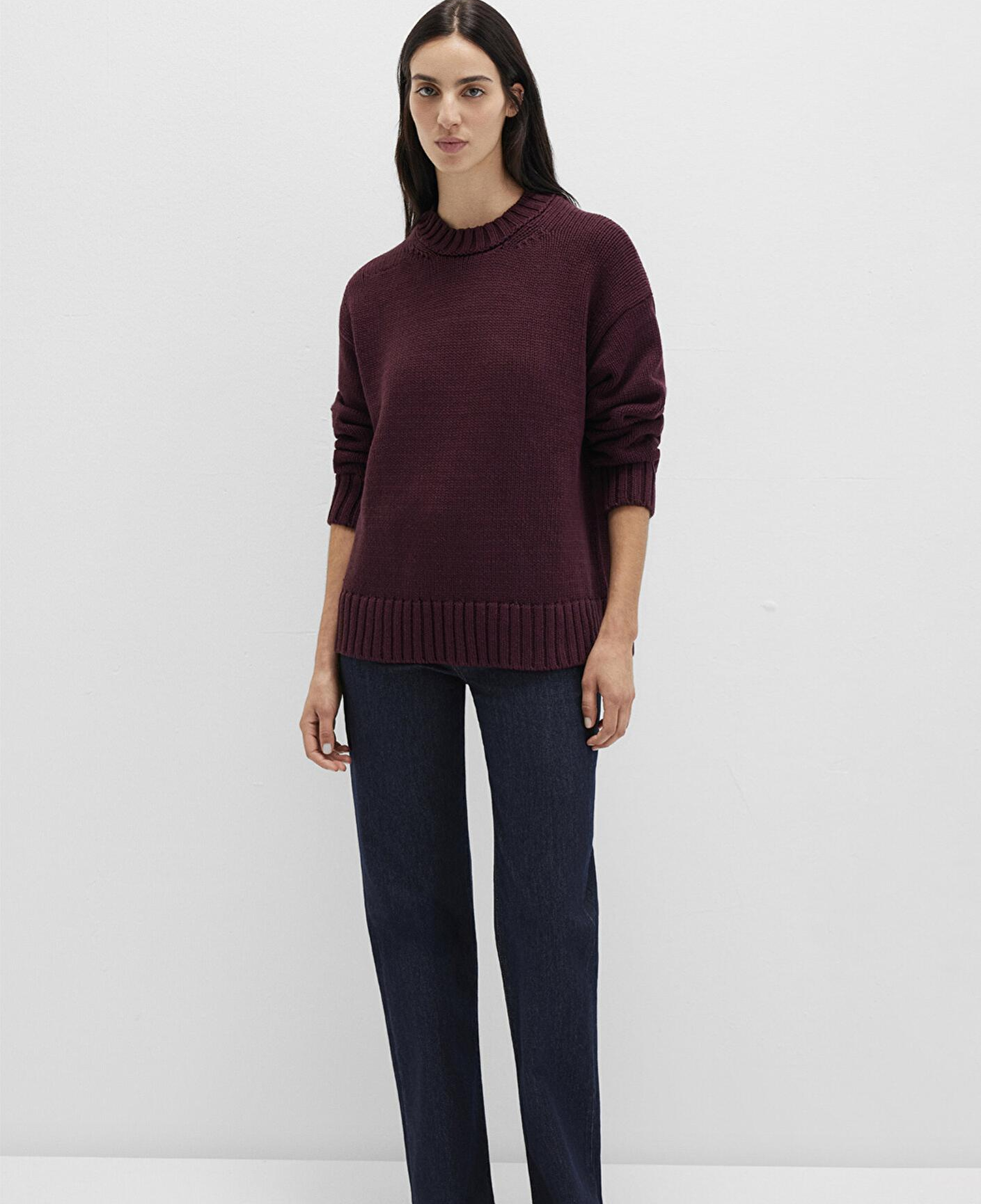 Mavi Bisiklet Yaka Bordo Kazak Oversize / Geniş Kesim 1710516-70434