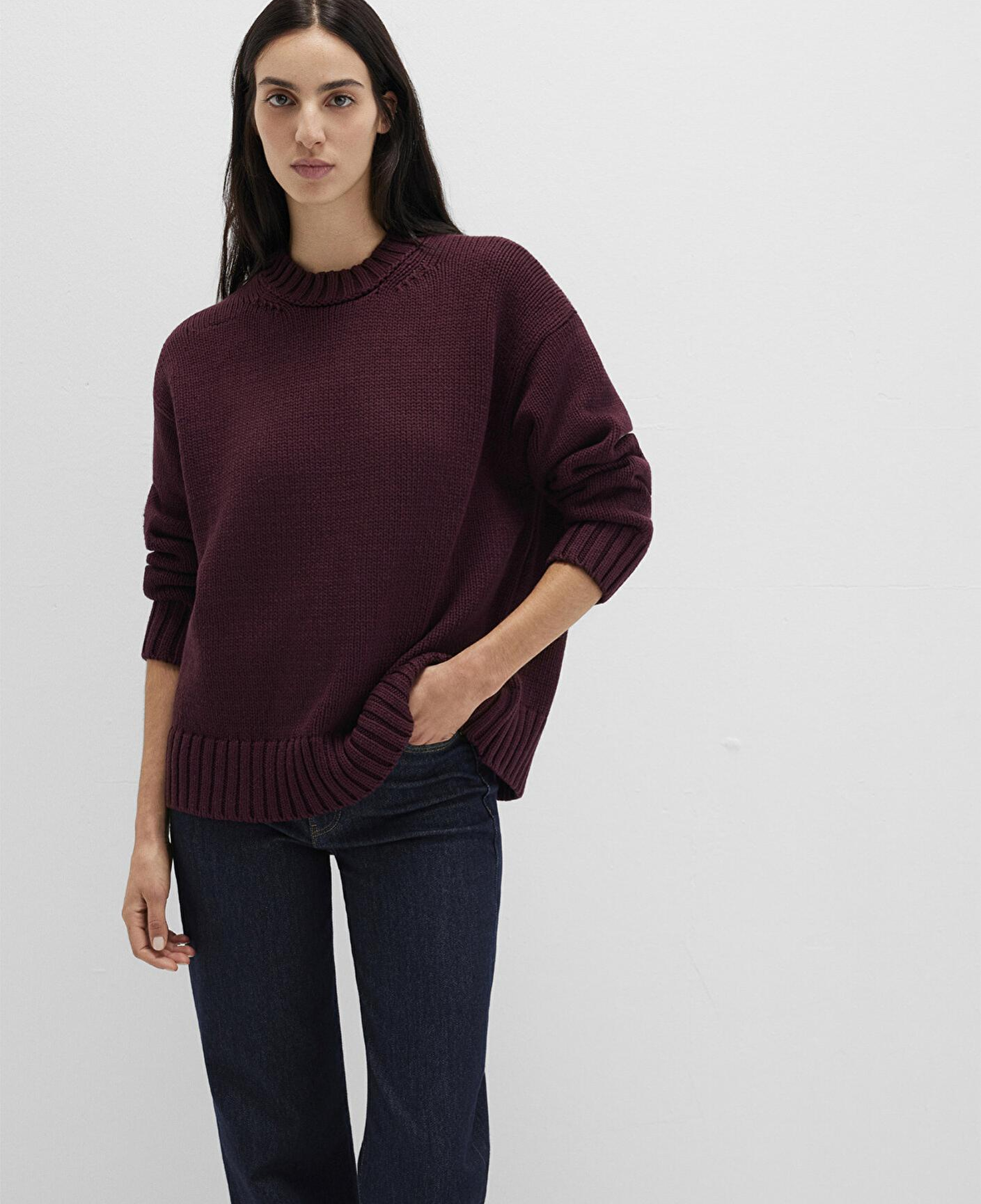 Mavi Bisiklet Yaka Bordo Kazak Oversize / Geniş Kesim 1710516-70434