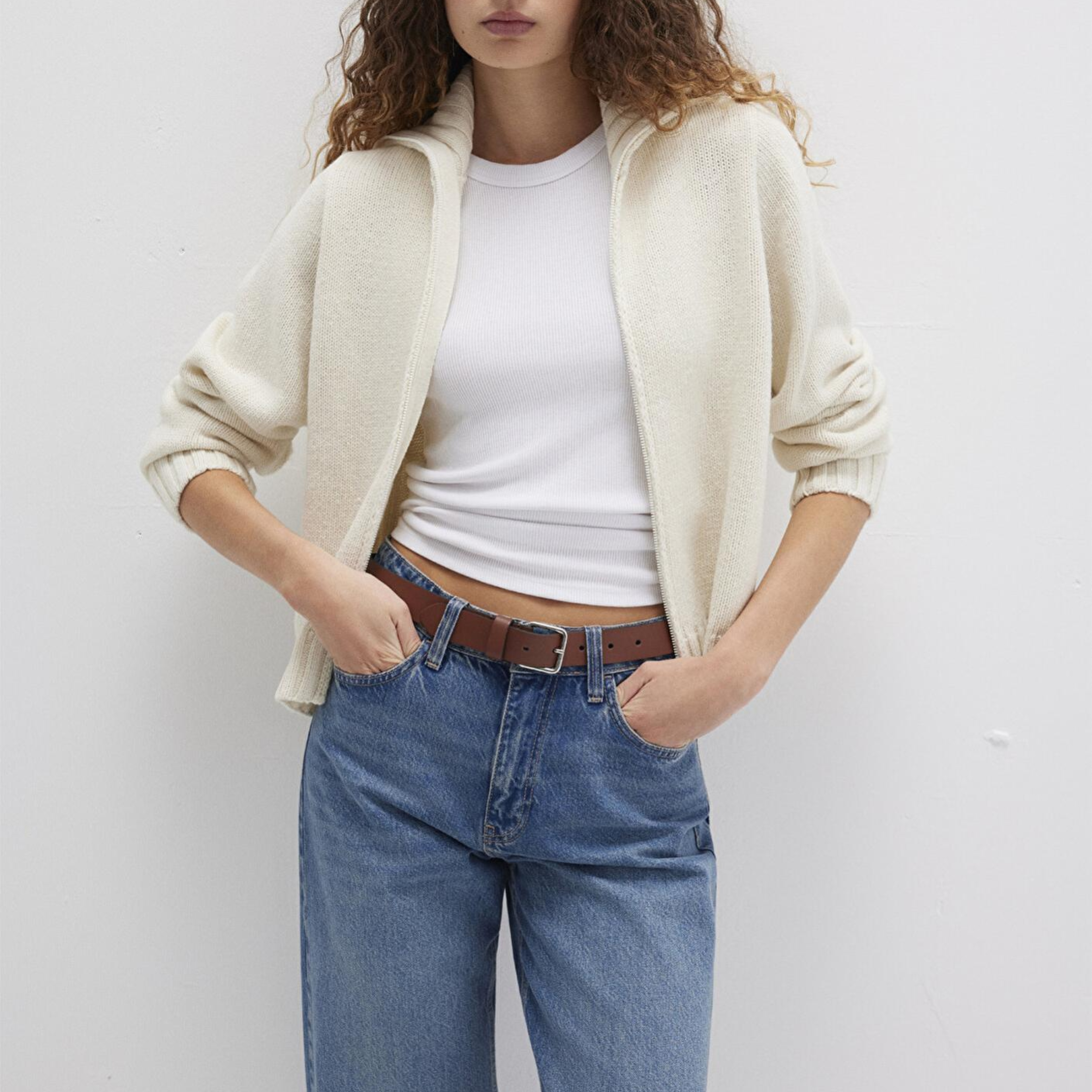 Mavi Yün Karışımlı Fermuarlı Ekru Hırka Regular Fit / Normal Kesim 1710482-70057