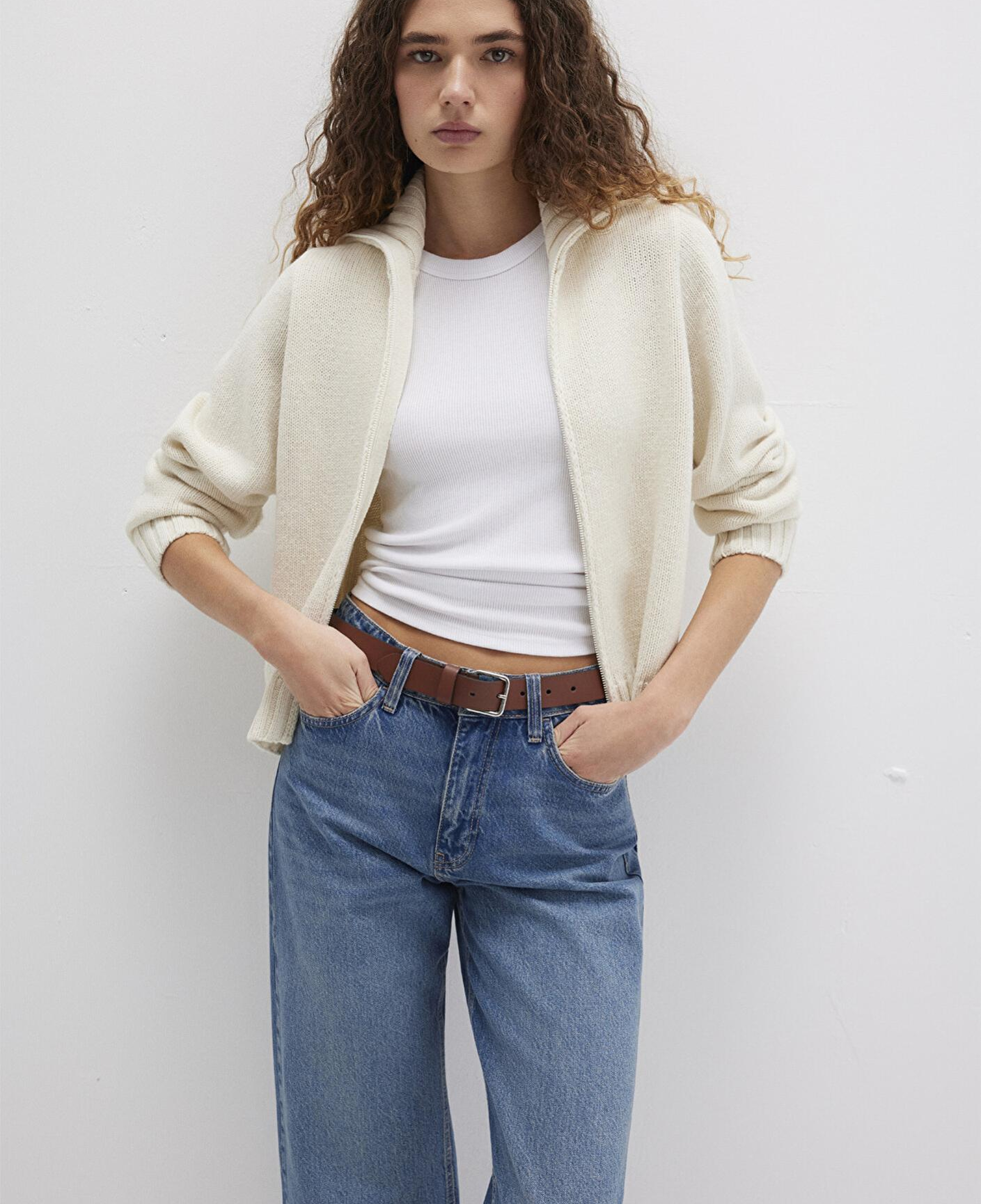 Mavi Yün Karışımlı Fermuarlı Ekru Hırka Regular Fit / Normal Kesim 1710482-70057