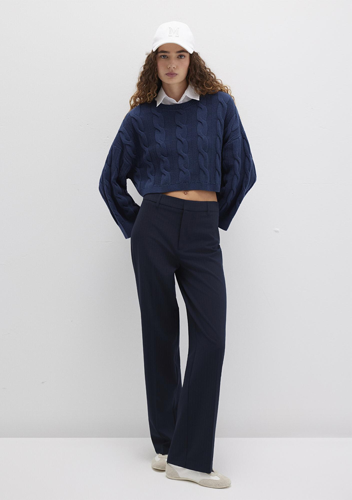 Mavi Bisiklet Yaka Lacivert Kazak Crop / Kısa Kesim 1710477-82454