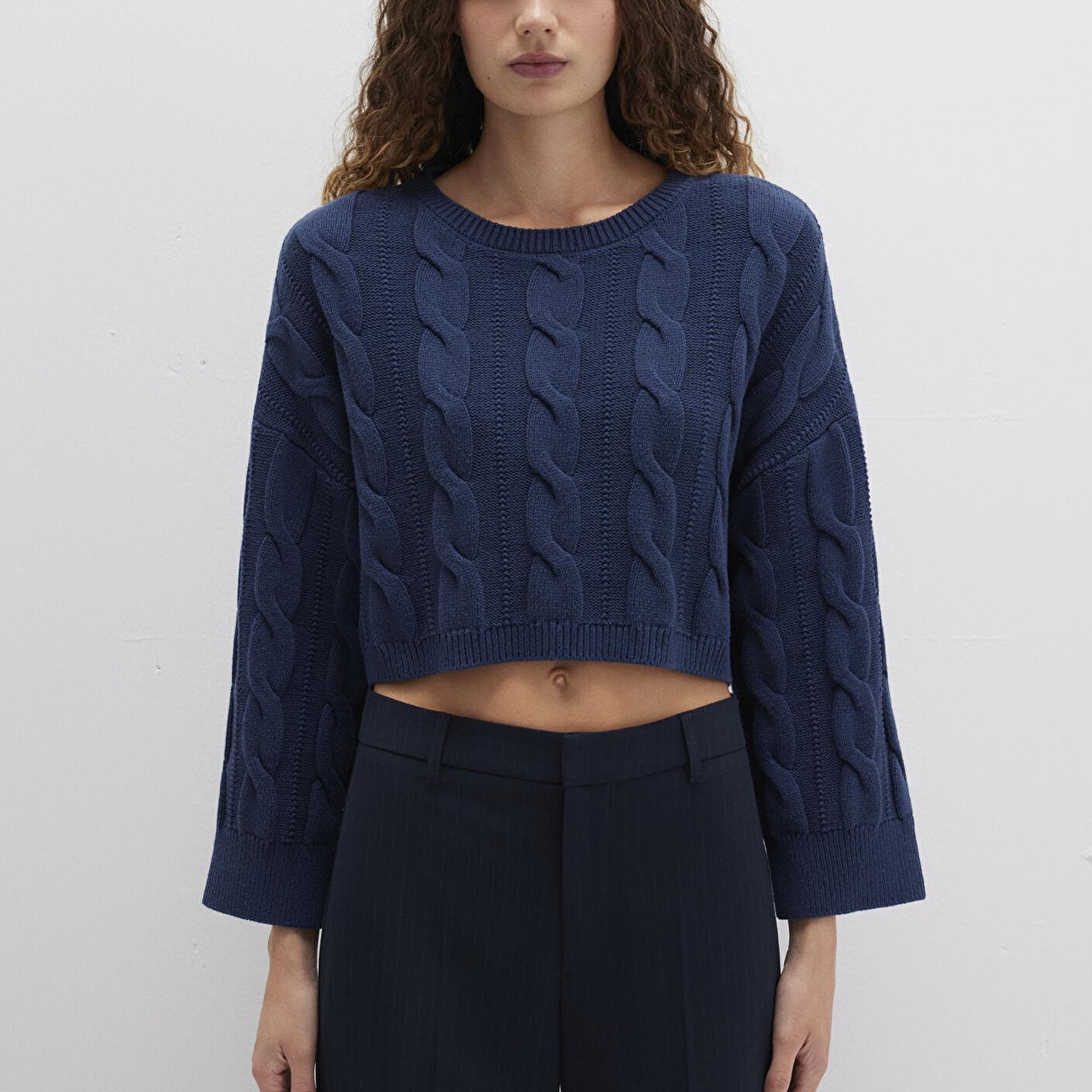 Mavi Bisiklet Yaka Lacivert Kazak Crop / Kısa Kesim 1710477-82454