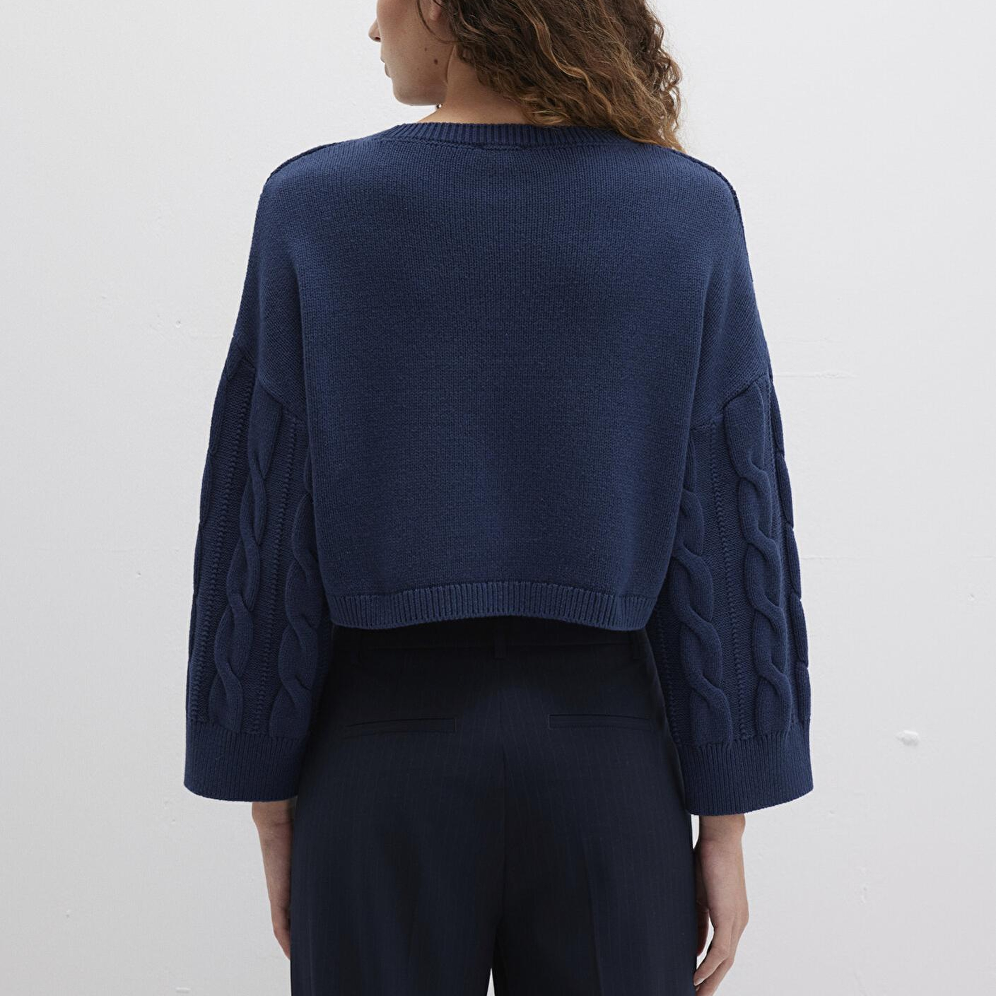 Mavi Bisiklet Yaka Lacivert Kazak Crop / Kısa Kesim 1710477-82454